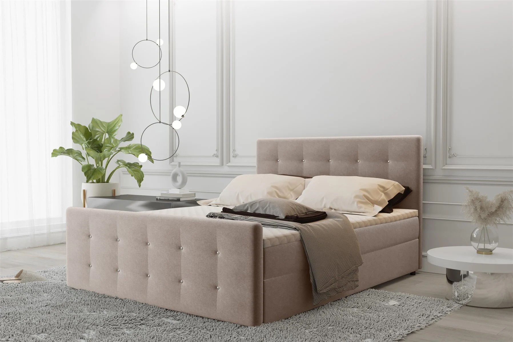Boxspringbett Schlafzimmerbett MAURO 160x200cm Stoff Soro Beige inkl.Bettkasten - Fun Moebel
