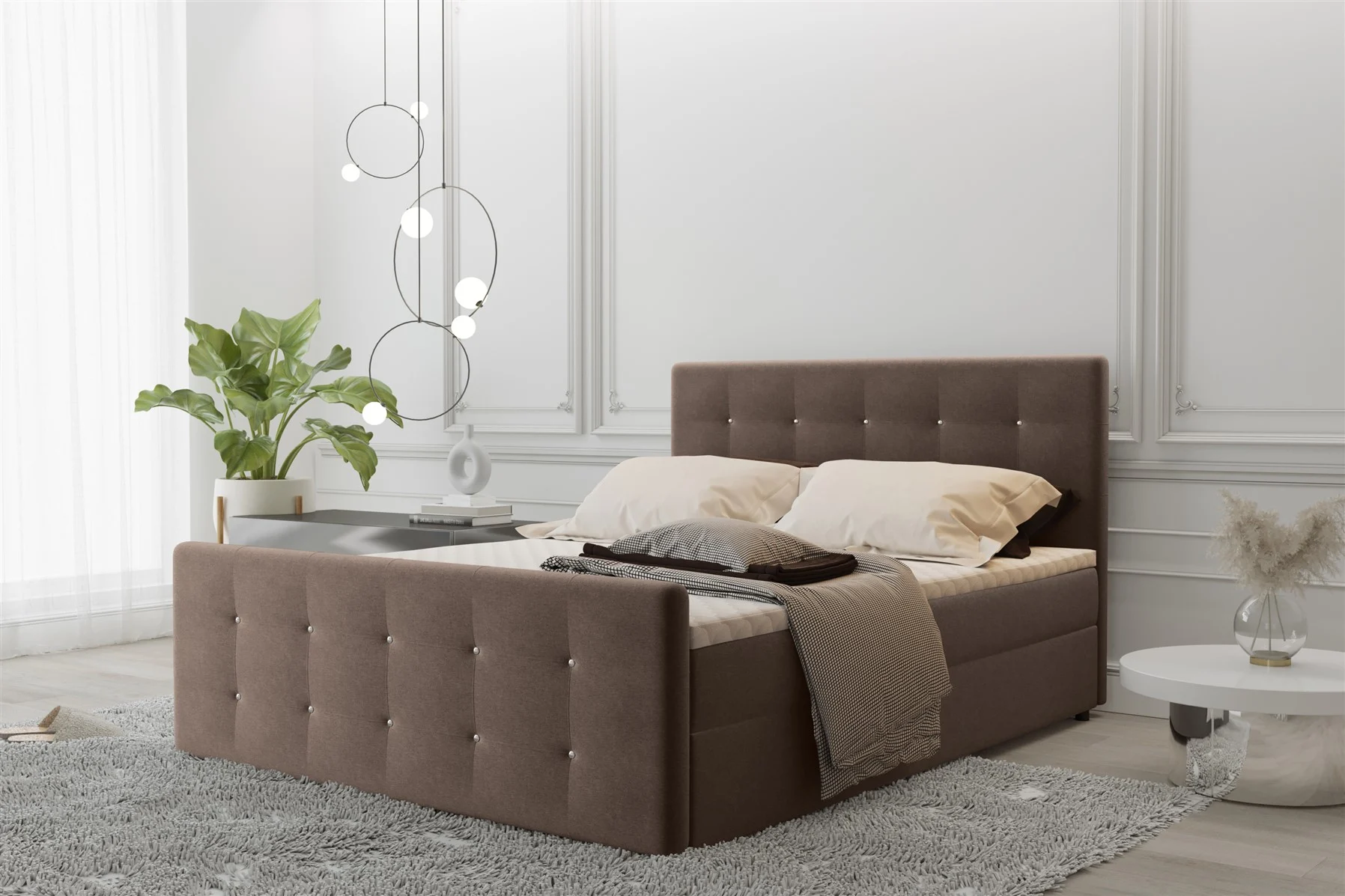 Boxspringbett Schlafzimmerbett MAURO 200x200cm Stoff Soro Braun inkl.Bettkasten - Fun Moebel