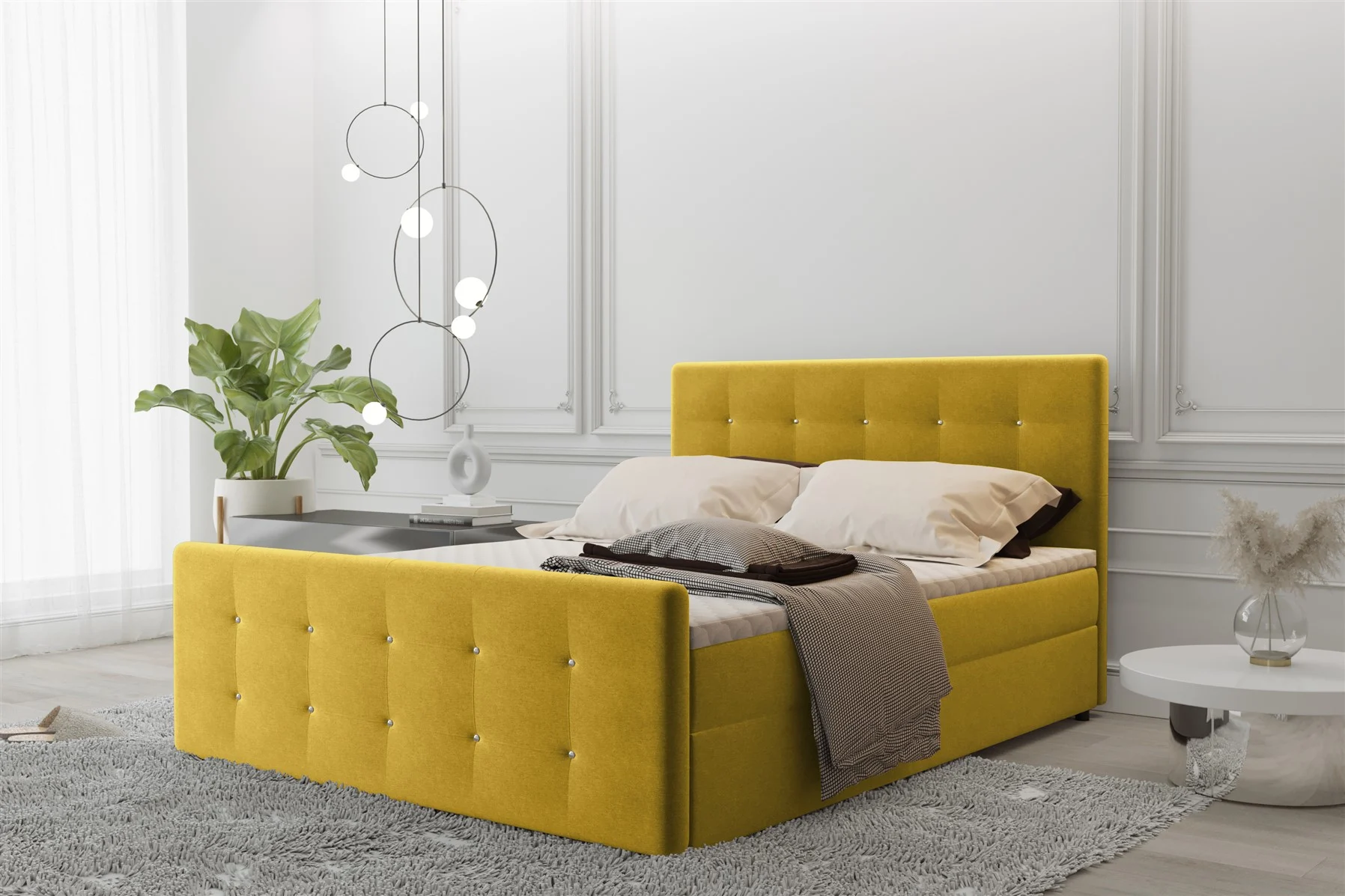 Boxspringbett Schlafzimmerbett MAURO 200x200cm Stoff Soro Gelb inkl.Bettkasten - Fun Moebel