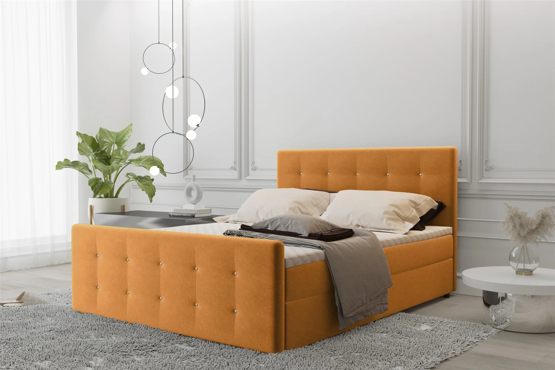 Boxspringbett Schlafzimmerbett MAURO 140x200cm Stoff Soro Senf inkl.Bettkasten - Fun Moebel