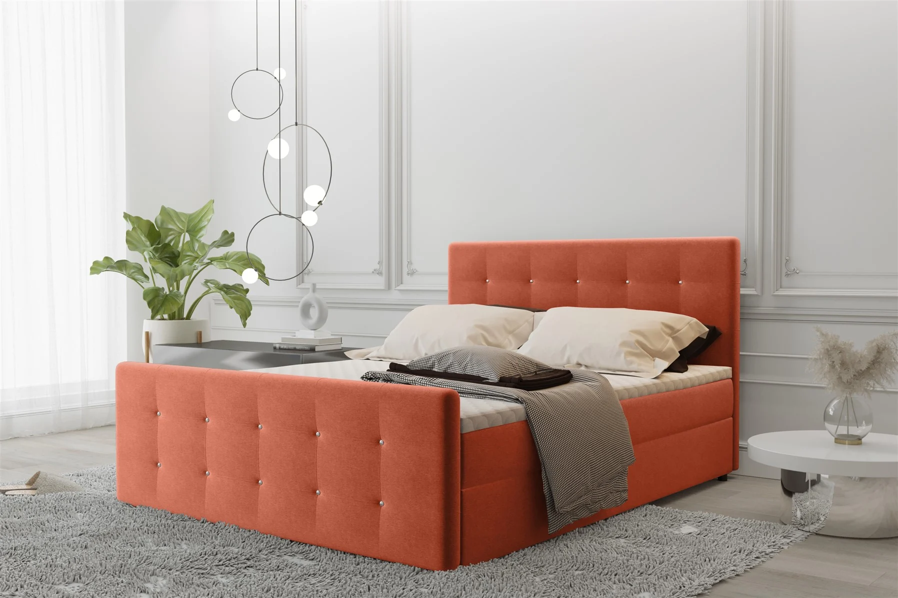 Boxspringbett Schlafzimmerbett MAURO 140x200cm Stoff Soro Orange inkl.Bettkasten - Fun Moebel