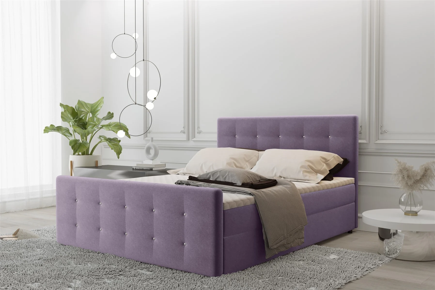 Boxspringbett Schlafzimmerbett MAURO 140x200cm Stoff Soro Lila inkl.Bettkasten - Fun Moebel