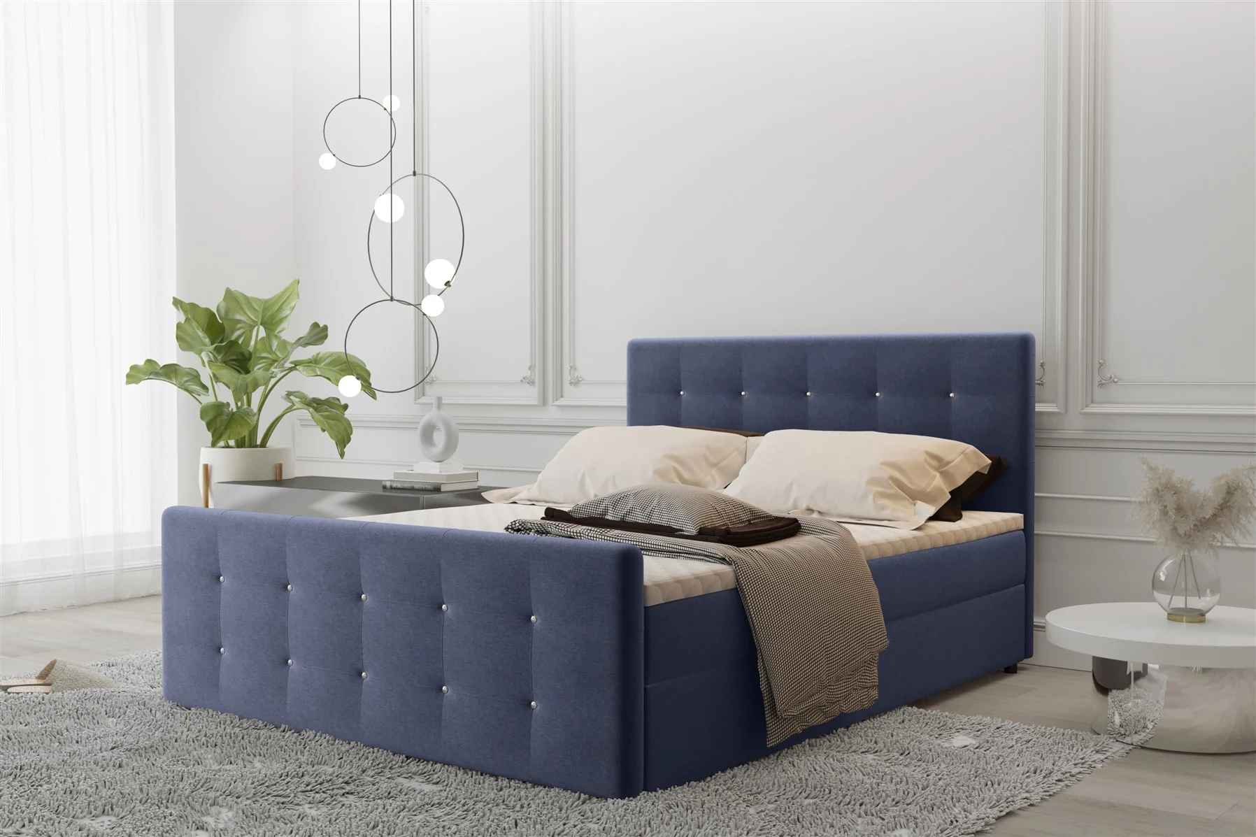 Boxspringbett Schlafzimmerbett MAURO 160x200cm Stoff Soro Blau inkl.Bettkasten - Fun Moebel