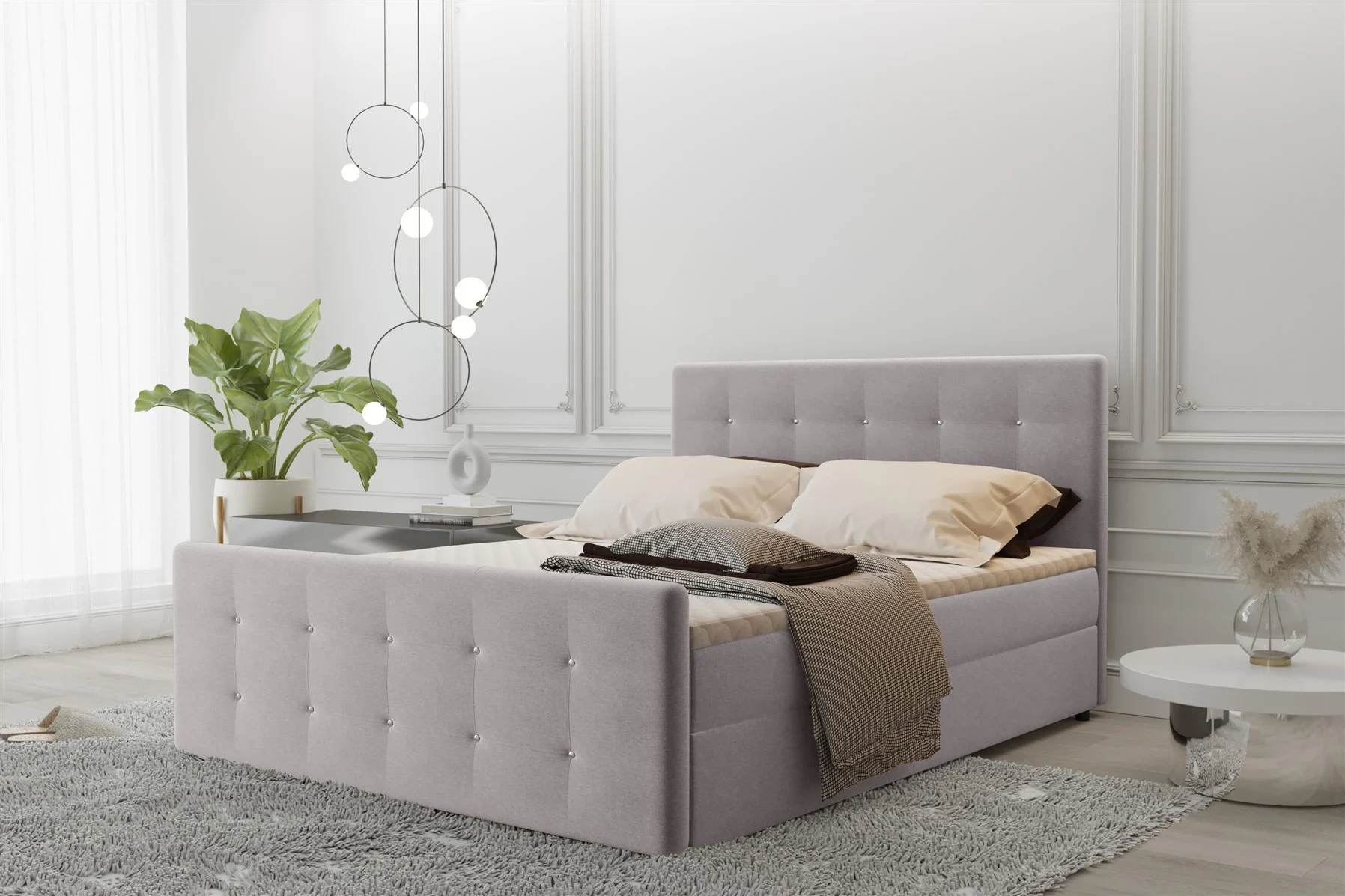 Boxspringbett Schlafzimmerbett MAURO 120x200cm Stoff Soro Hellgrau inkl.Bettkasten - Fun Moebel