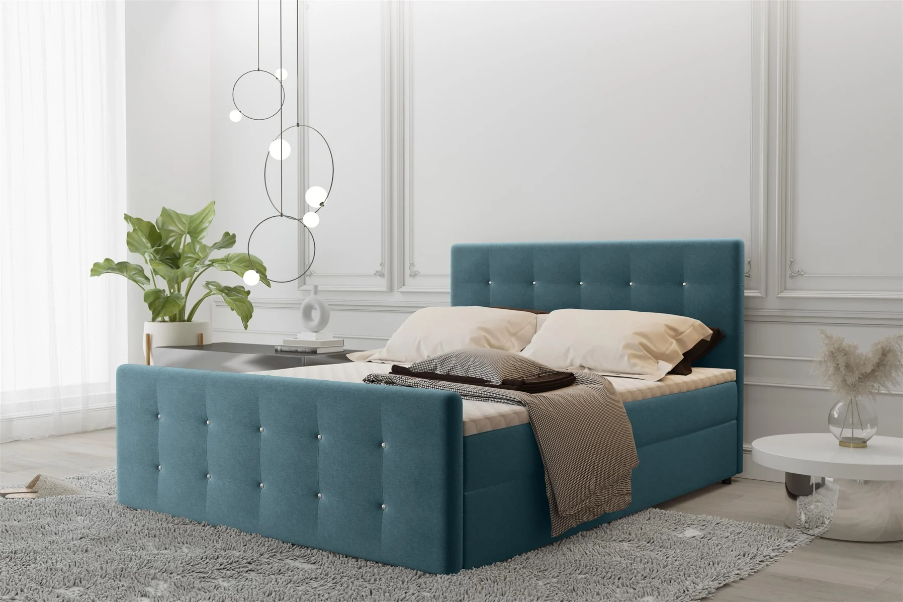 Boxspringbett Schlafzimmerbett MAURO 120x200cm Stoff Soro Türkis inkl.Bettkasten - Fun Moebel