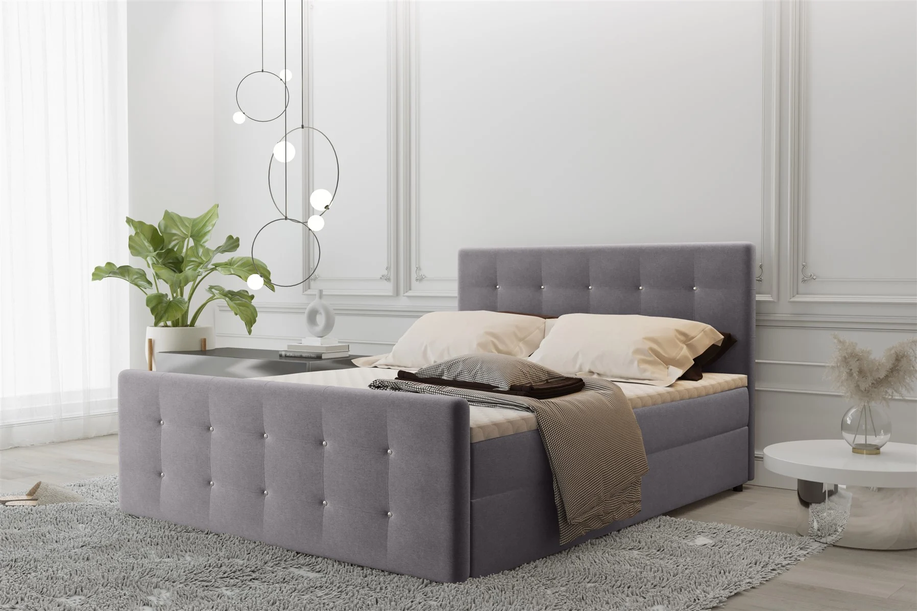 Boxspringbett Schlafzimmerbett MAURO 160x200cm Stoff Soro Grau inkl.Bettkasten - Fun Moebel