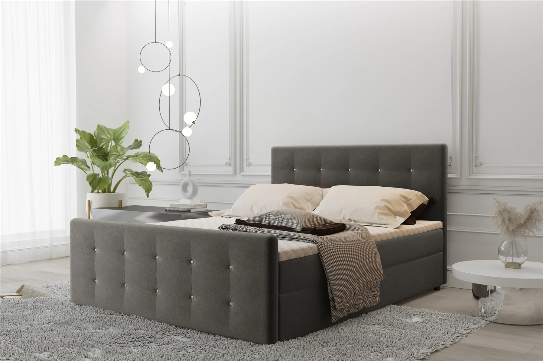 Boxspringbett Schlafzimmerbett MAURO 200x200cm Stoff Soro Graubraun inkl.Bettkasten - Fun Moebel