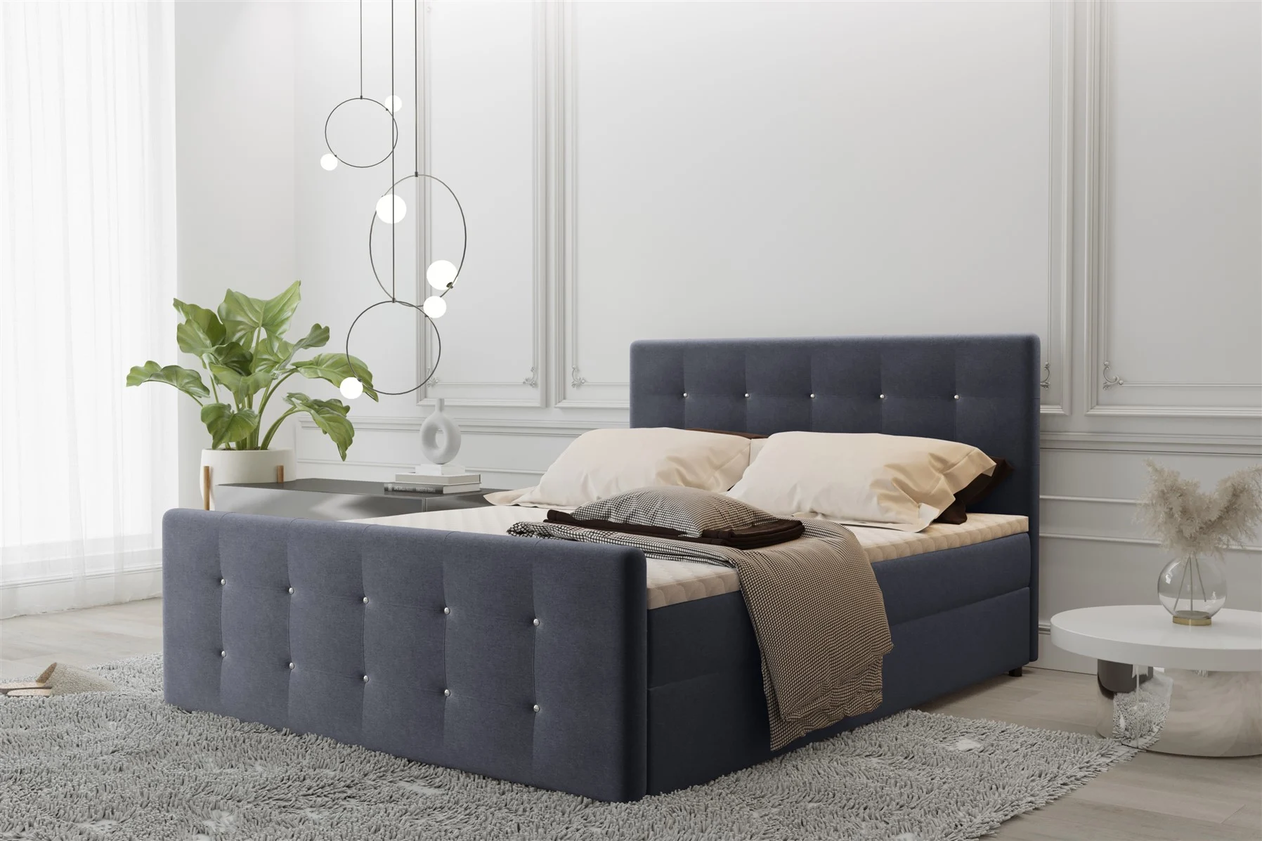 Boxspringbett Schlafzimmerbett MAURO 120x200cm Stoff Soro Anthrazit inkl.Bettkasten - Fun Moebel