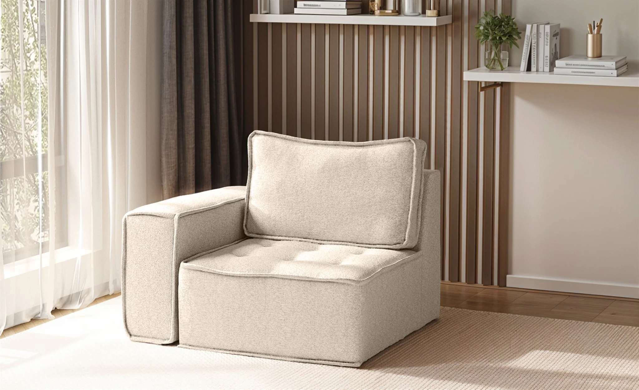 Sessel SANDE 1-Sitzer Modul Stoff Raven Creme Seite Links