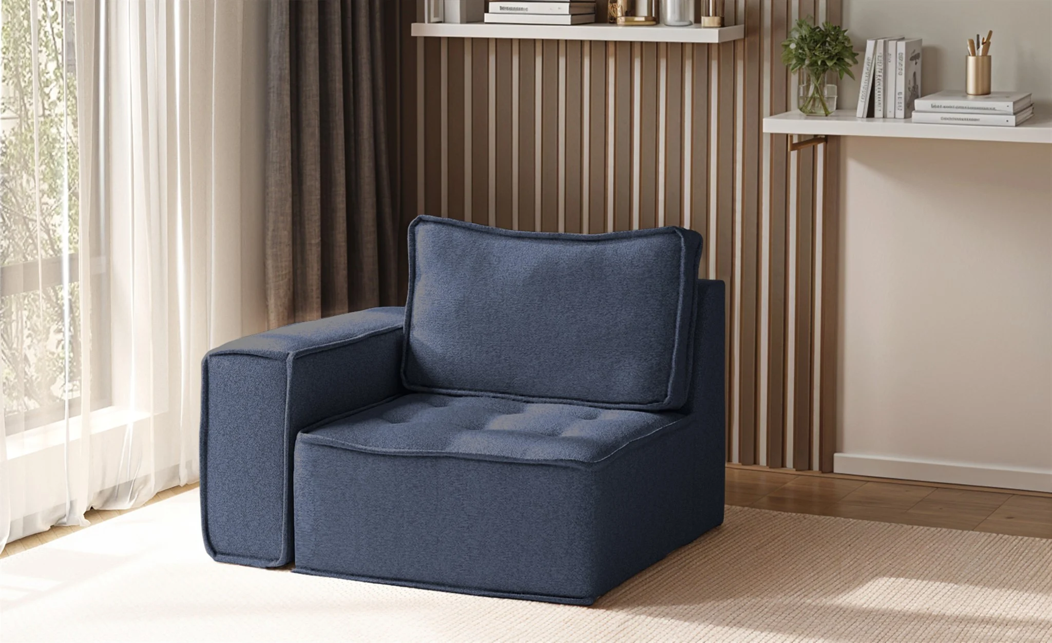 Sessel SANDE 1-Sitzer Modul Stoff Raven Blau Seite Links