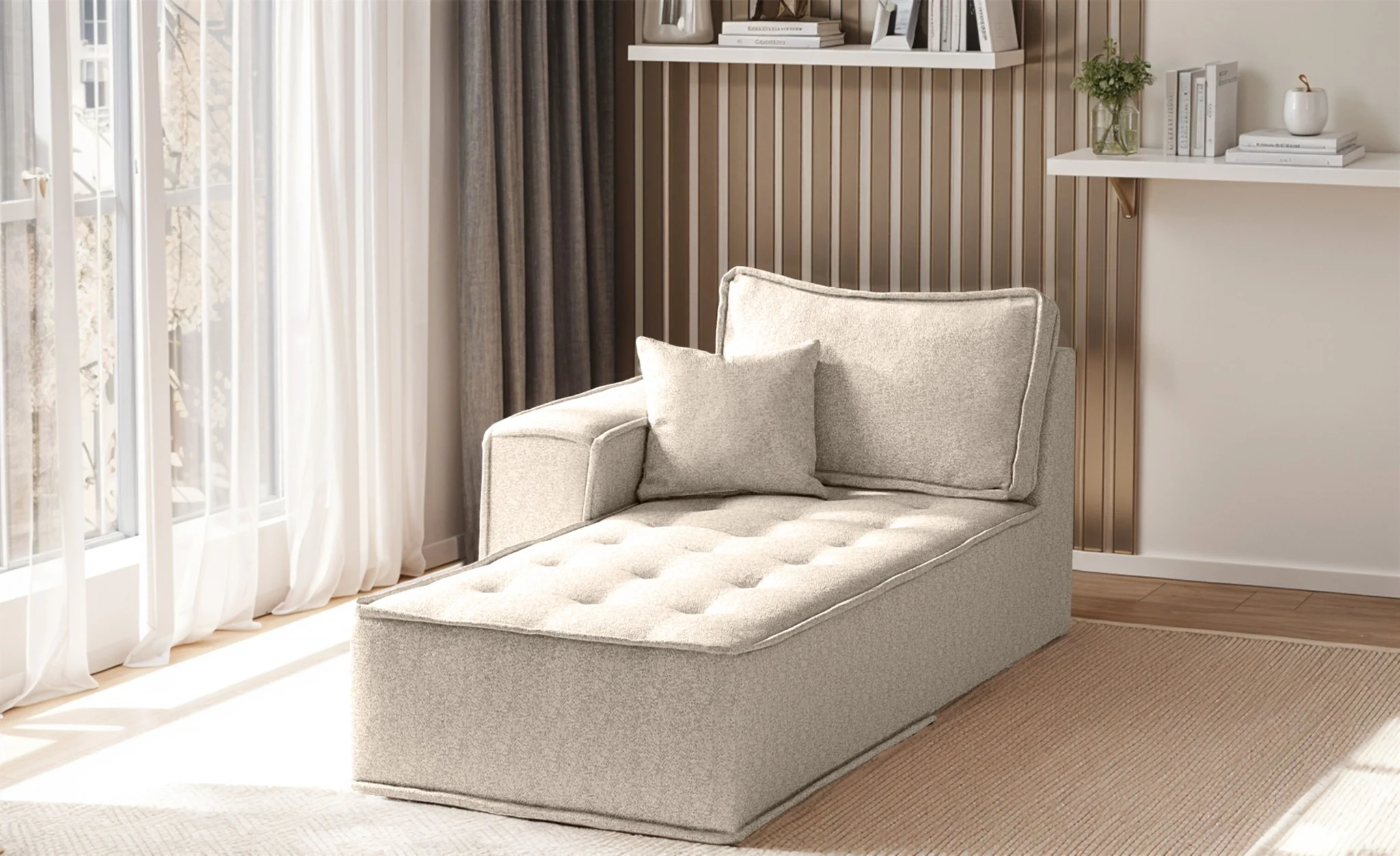 Ottomane Modul SANDE Stoff Alpine Beige Seite Links - Fun Möbel