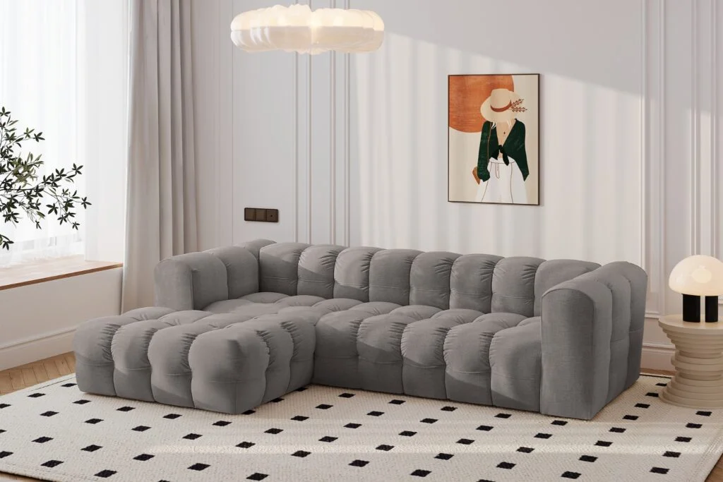 Ecksofa BALOO L – großes gestepptes Ecksofa, modernes freistehendes Ecksofa für das Wohnzimmer, stoff Moly