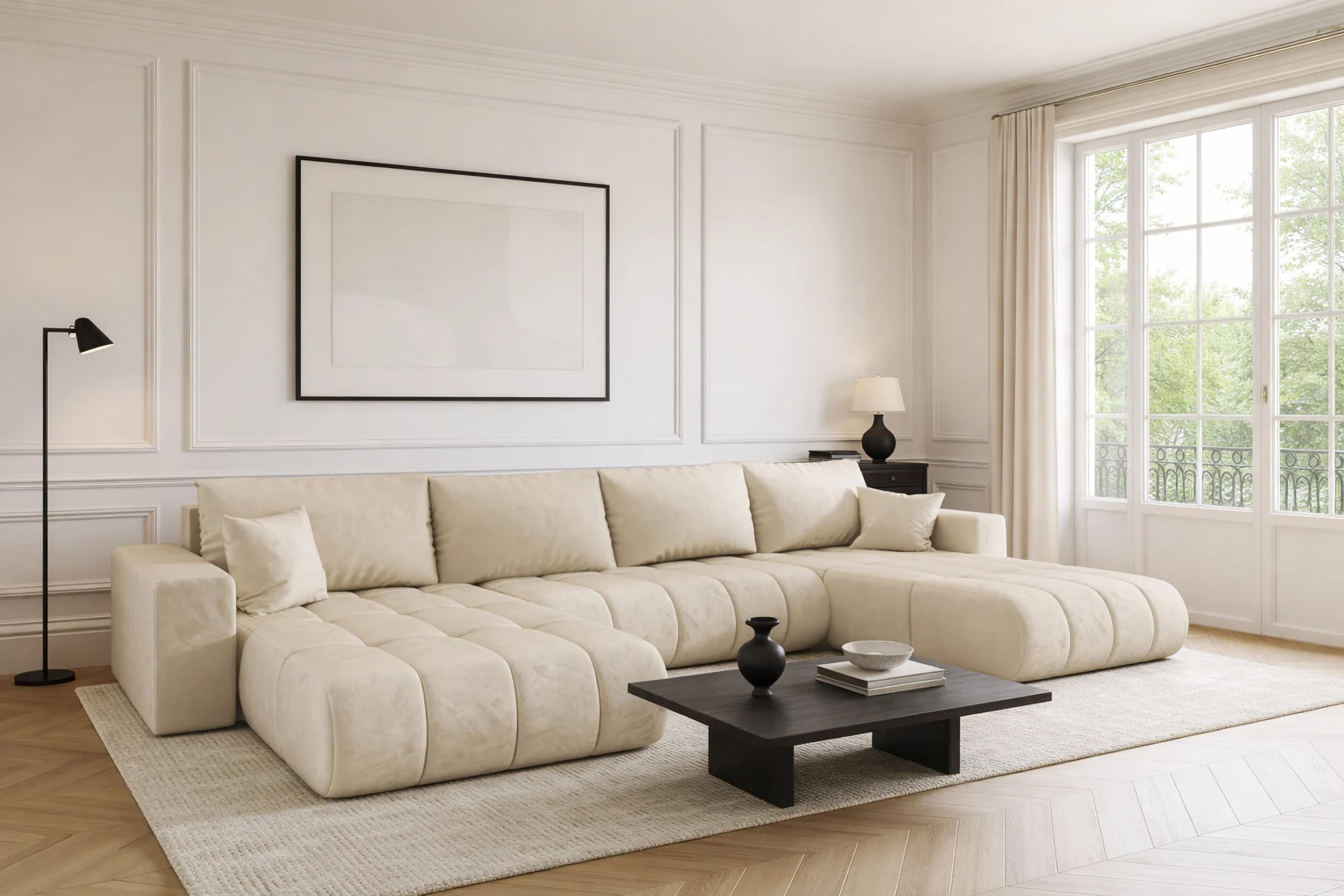 Ecksofa modernes U-Form Sofa mit Schlaffunktion und Bettkasten im Veloursstoff Monolith MILO U PREMIUM