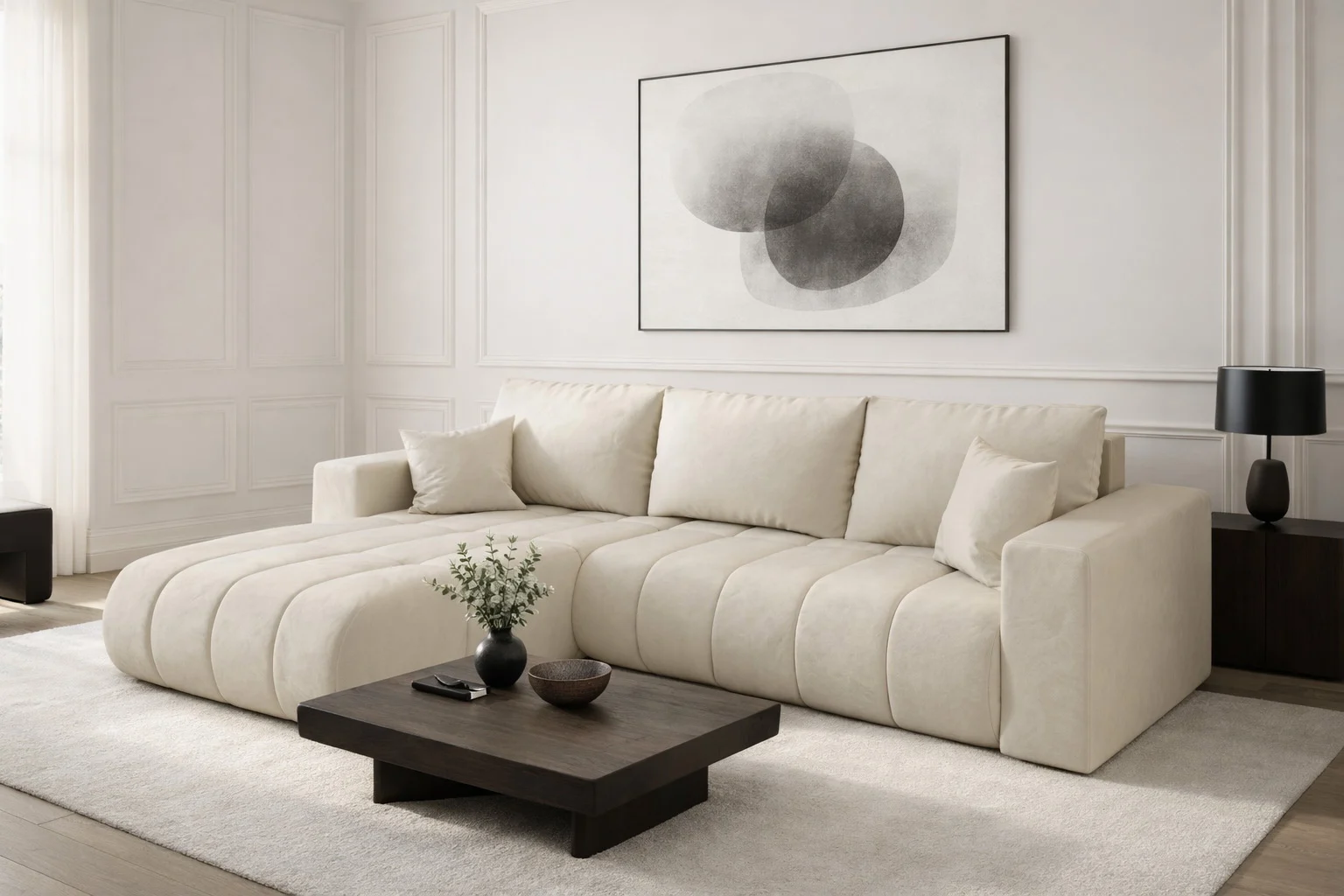 Sofa L-form modernes Ecksofa mit Schlaffunktion und Bettkasten im Veloursstoff Monolith MILO PREMIUM