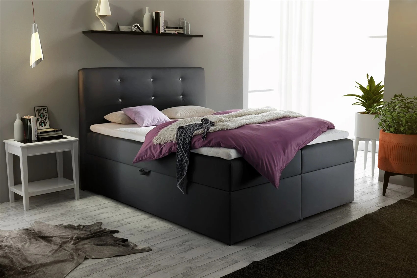 Boxspringbett Schlafzimmerbett MONZA Kunstleder Schwarz 120x200 cm - Fun Moebel