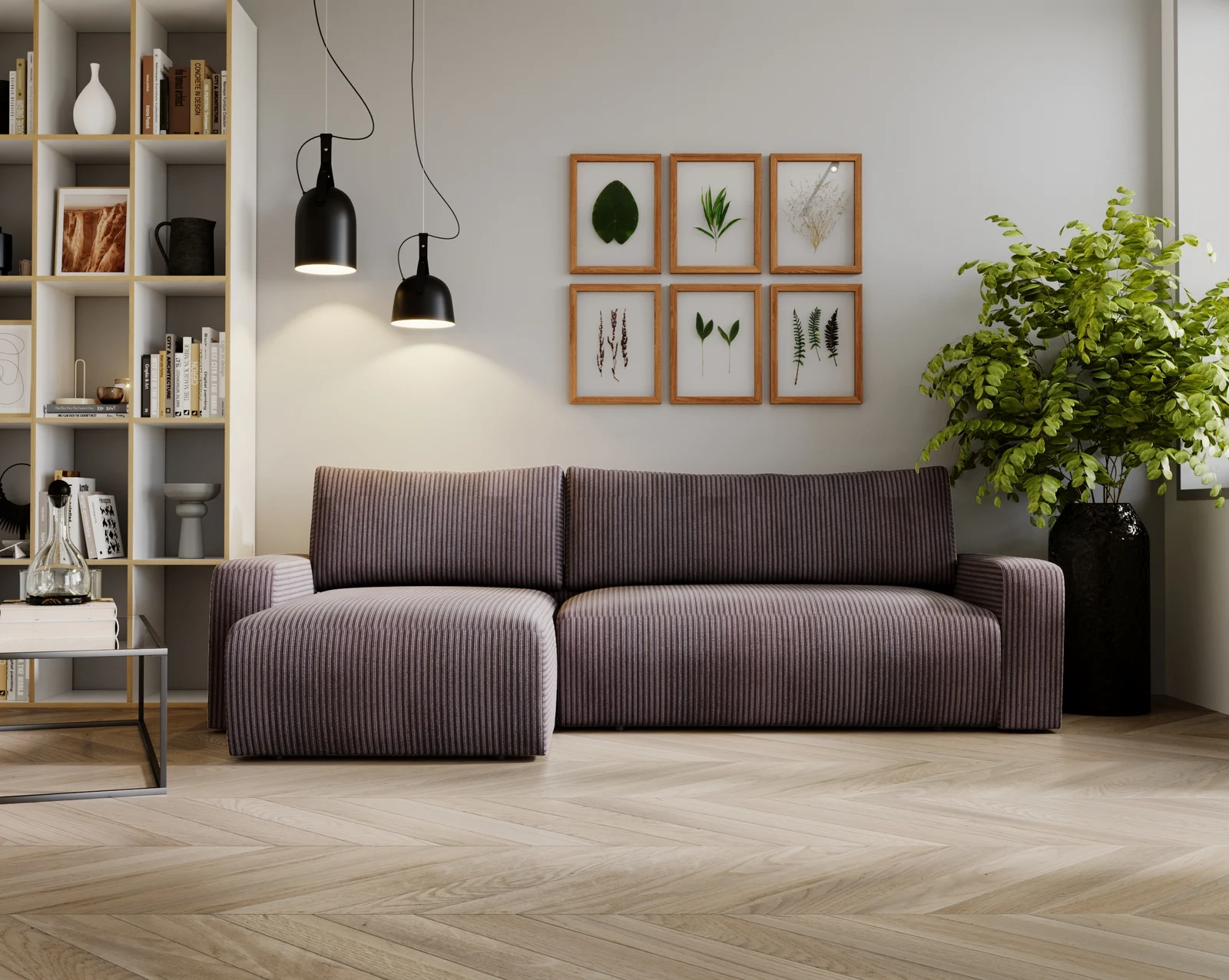 Ecksofa mit Schlaffunktion und Bettkasten, Couch L form, Schlaffunktion ARAGON Dicker Cord Braun - Ecksofa Cord