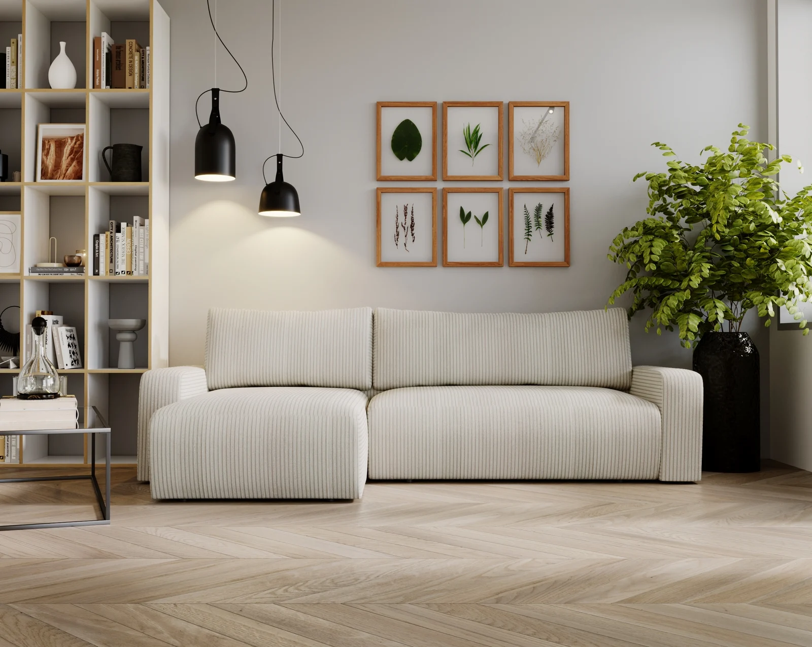 Ecksofa mit Schlaffunktion und Bettkasten, Couch L form, Schlaffunktion ARAGON Dicker Cord Beige - Ecksofa Cord