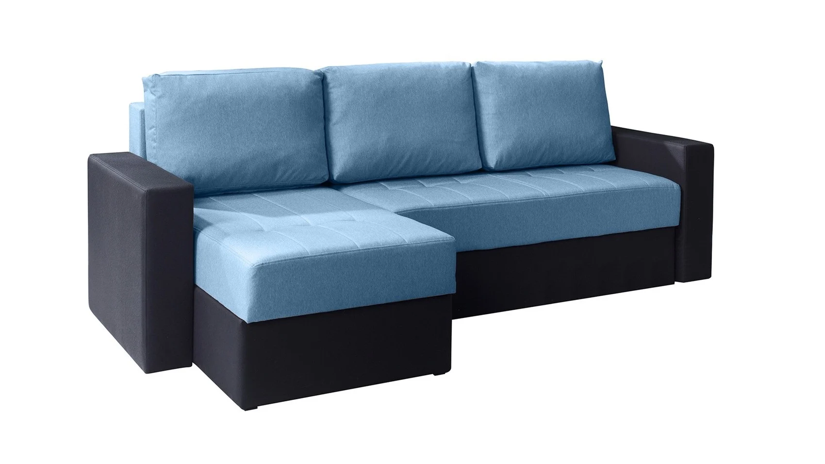 Ecksofa Schlafsofa LABRI Schwarz/ Hellblau Ottomane Links - Fun Moebel