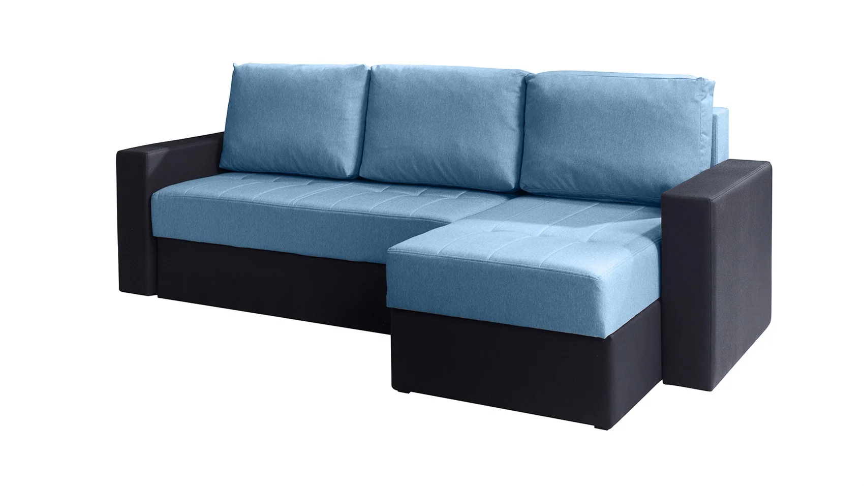 Ecksofa Schlafsofa LABRI Schwarz/ Hellblau Ottomane Rechts - Fun Moebel