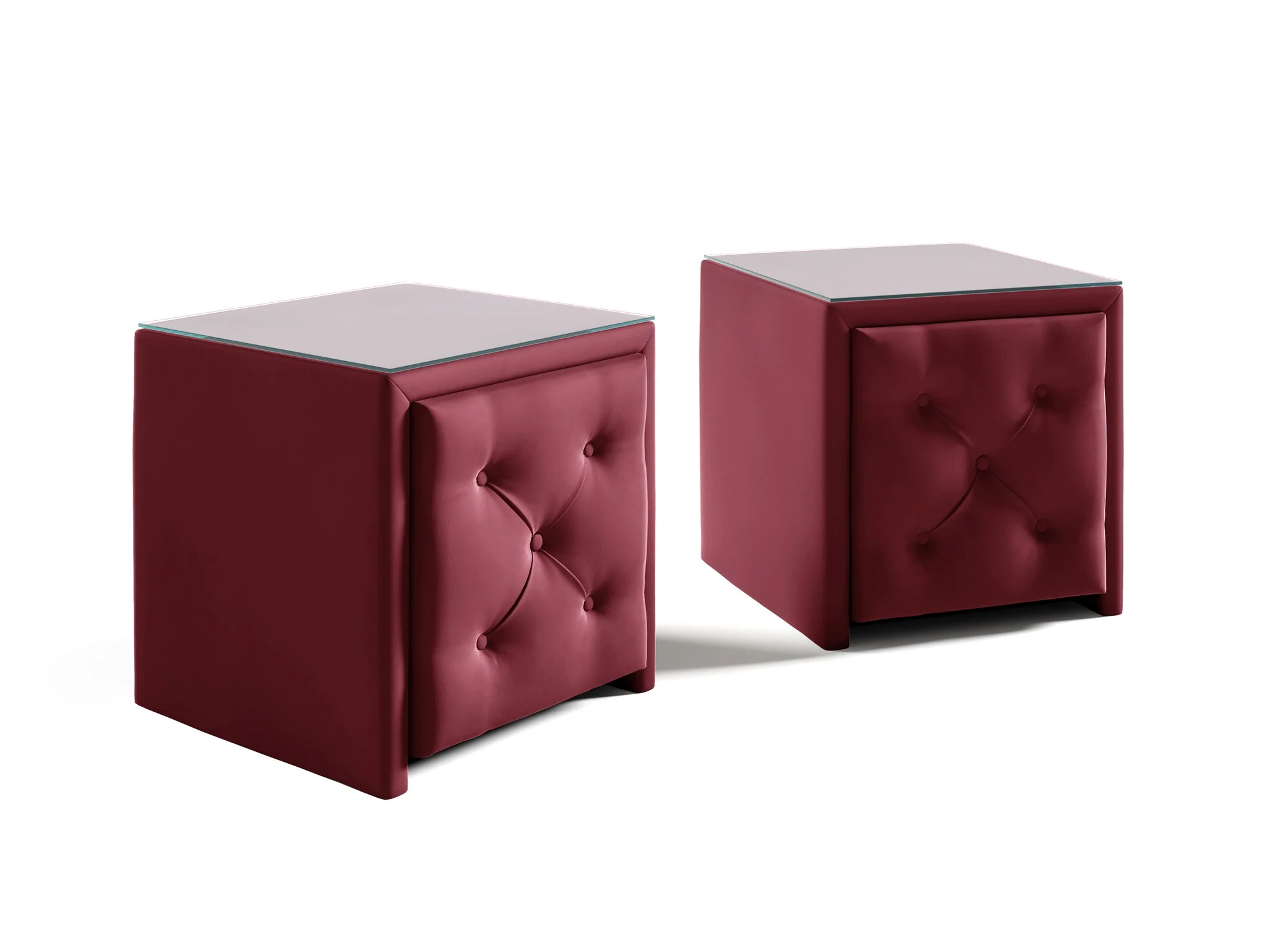 Nachttisch Nachtkonsole 2er Set ERNESTO 50x50cm in Stoff Elisa Velvet Bordeauxrot - Fun Möbel