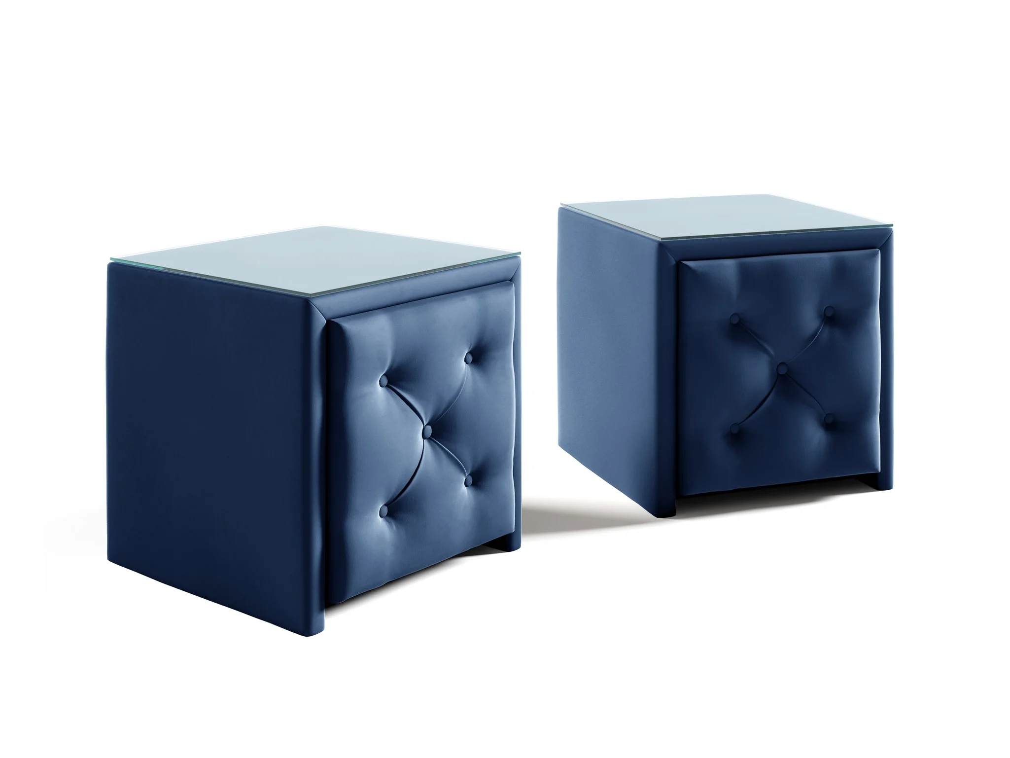 Nachttisch Nachtkonsole 2er Set ERNESTO 50x50cm in Stoff Elisa Velvet Blau - Fun Möbel