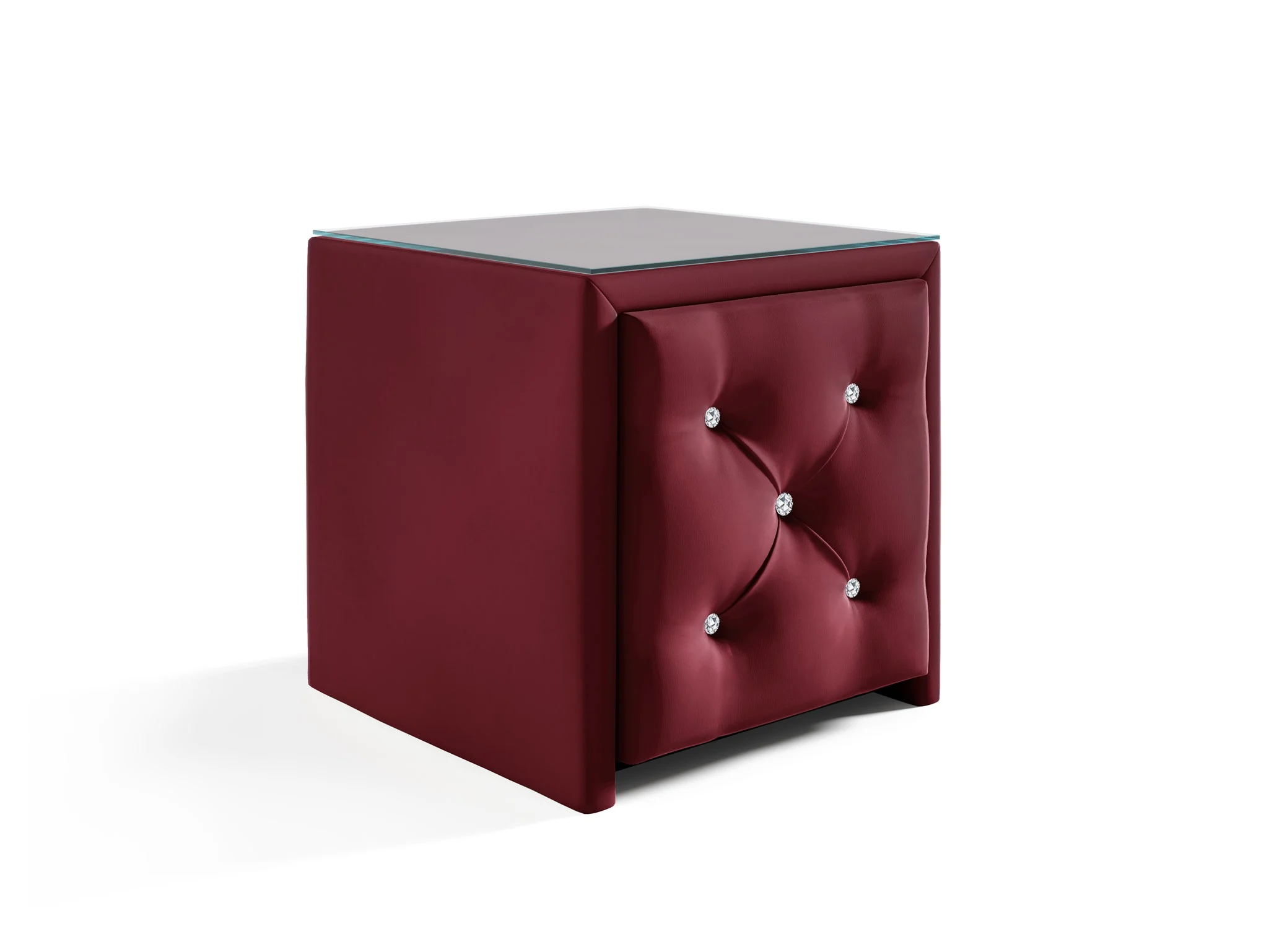 Nachttisch Nachtkonsole SEVRA 50x50cm in Stoff Elisa Velvet Bordeauxrot - Fun Möbel