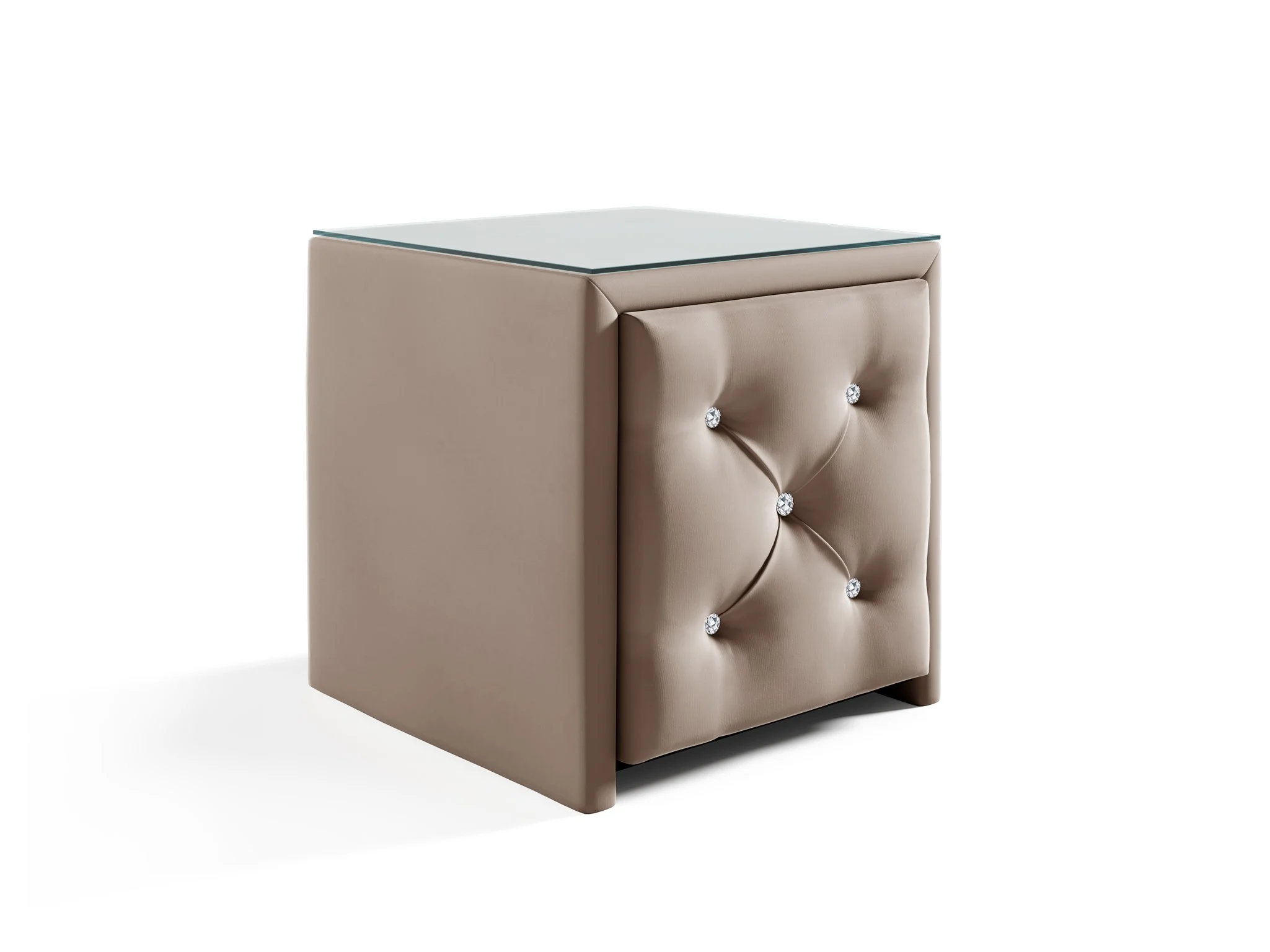 Nachttisch Nachtkonsole SEVRA 50x50cm in Stoff Elisa Velvet Beige - Fun Möbel
