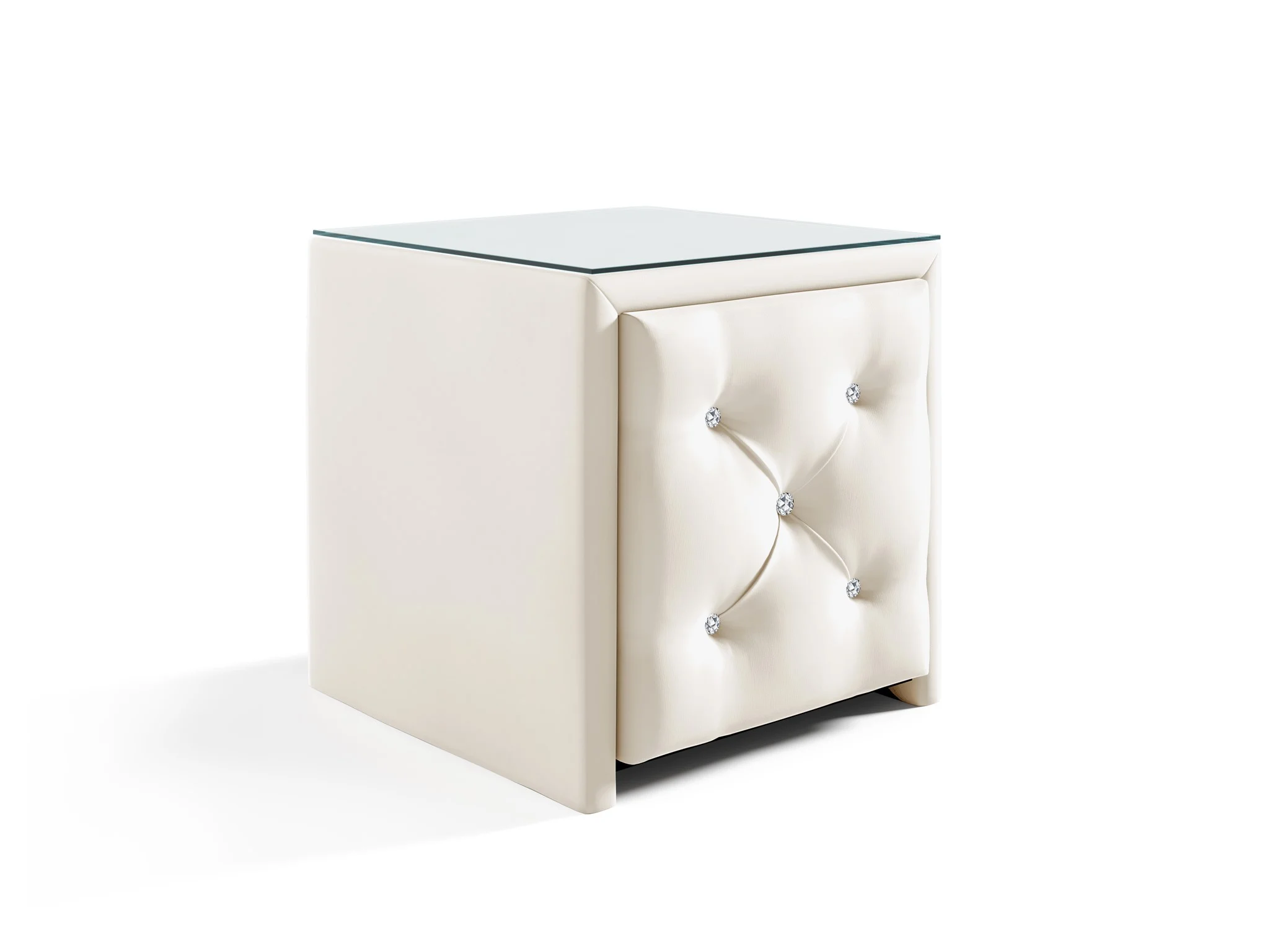 Nachttisch Nachtkonsole SEVRA 50x50cm in Stoff Elisa Velvet Cremeweiß - Fun Möbel