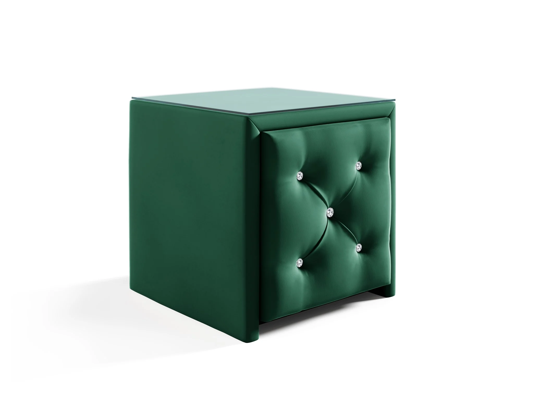 Nachttisch Nachtkonsole SEVRA 50x50cm in Stoff Elisa Velvet Dunkelgrün - Fun Möbel
