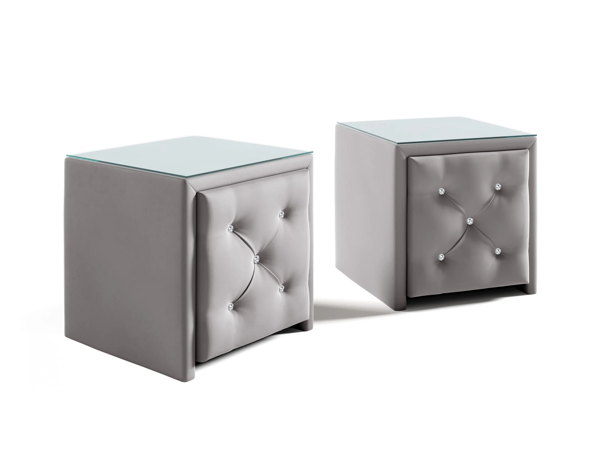 Nachttisch Nachtkonsole 2er Set SEVRA 50x50cm in Stoff Elisa Velvet Hellgrau - Fun Möbel