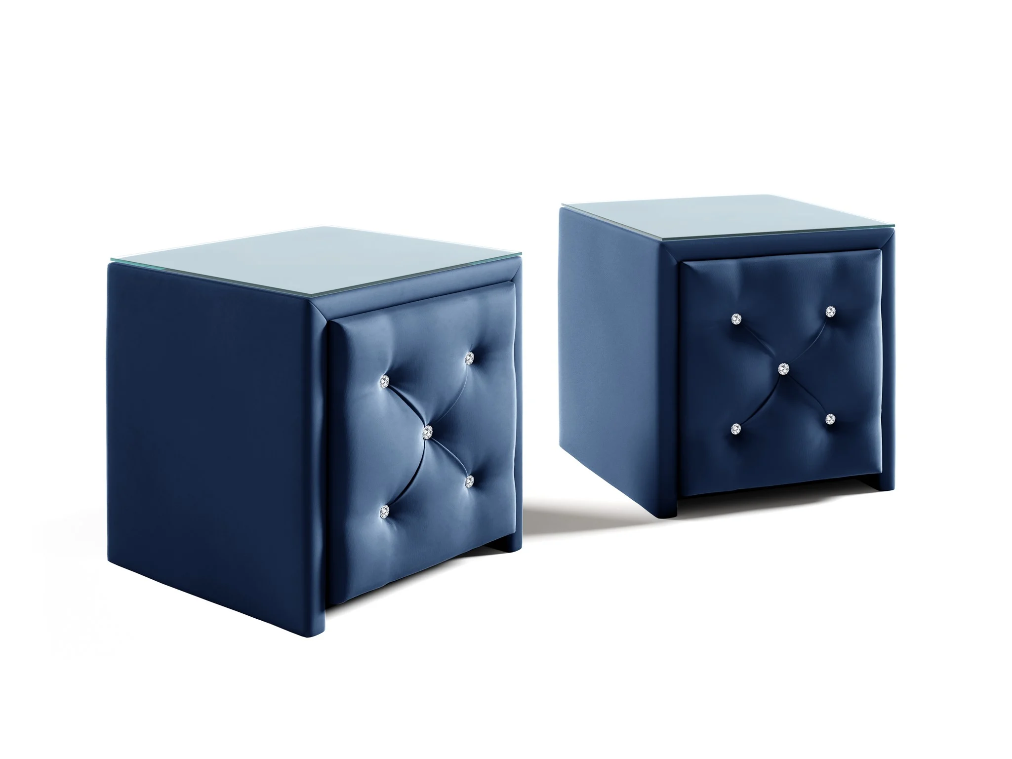 Nachttisch Nachtkonsole 2er Set SEVRA 50x50cm in Stoff Elisa Velvet Blau - Fun Möbel