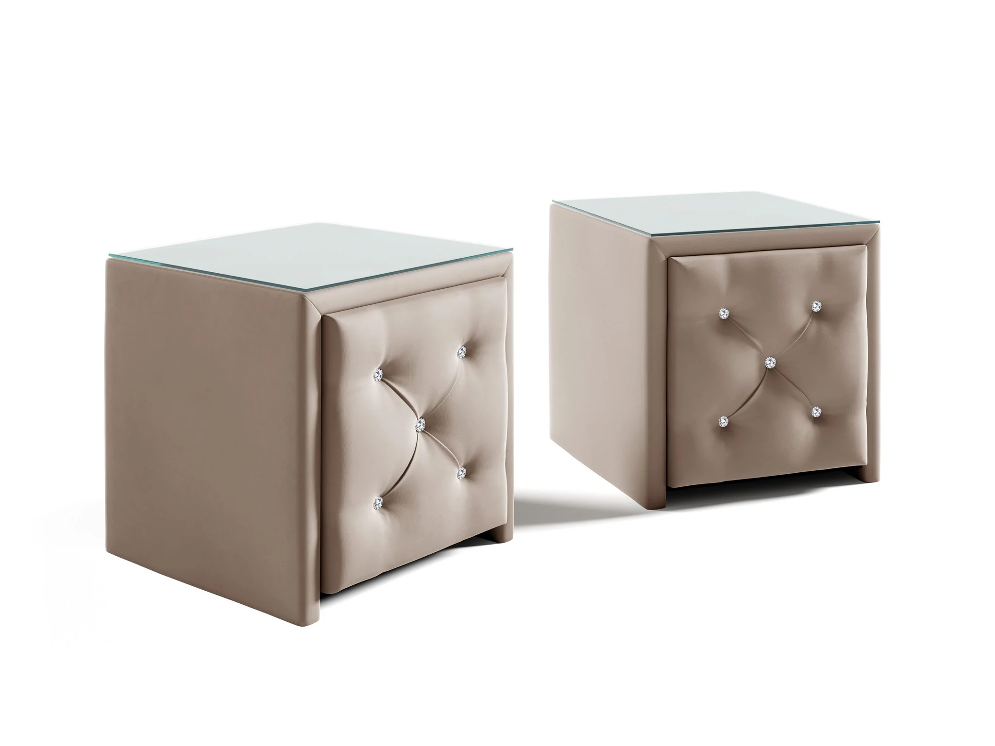Nachttisch Nachtkonsole 2er Set SEVRA 50x50cm in Stoff Elisa Velvet Beige - Fun Möbel