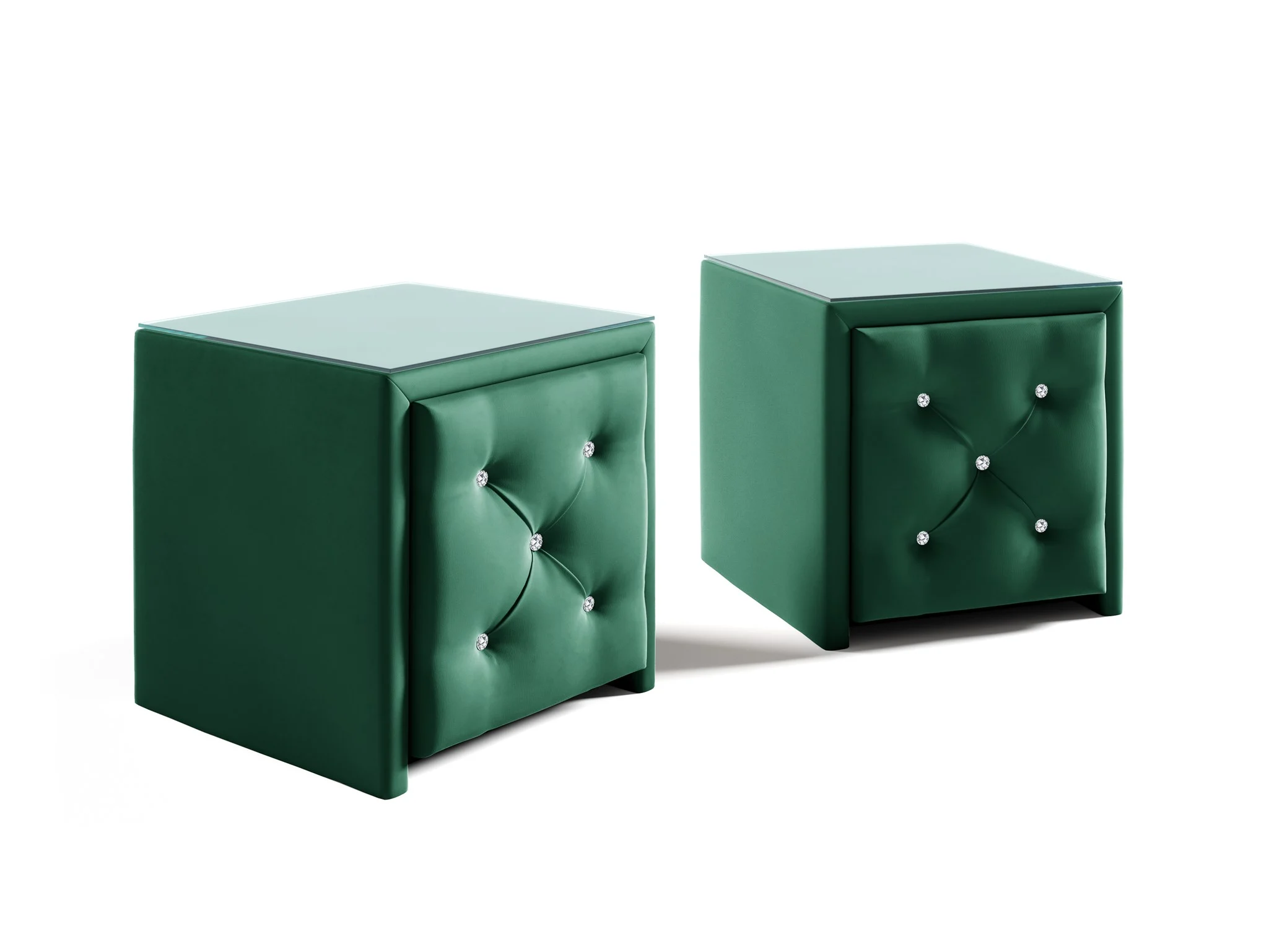 Nachttisch Nachtkonsole 2er Set SEVRA 50x50cm in Stoff Elisa Velvet Dunkelgrün - Fun Möbel