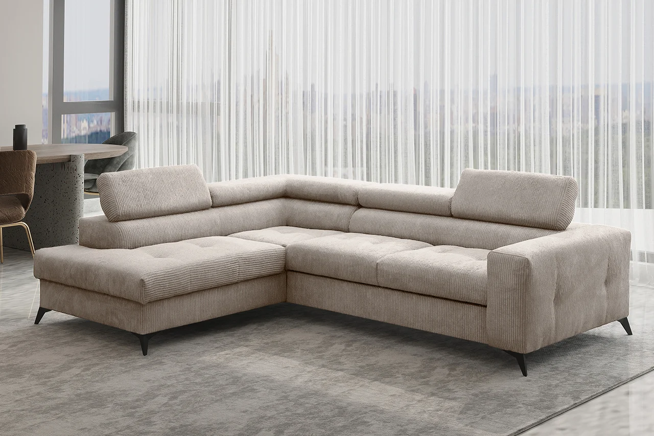 Ecksofa mit Schlaffunktion und Bettkasten Eckcouch ARCADI Dicker Cord