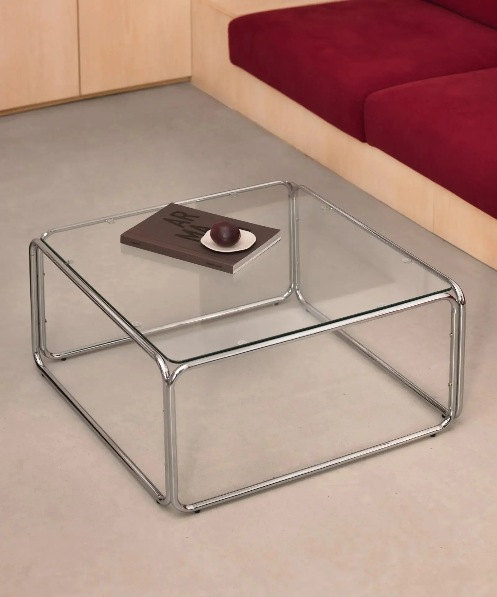 Quadratischer Couchtisch aus Metall und gehärtetem Glas Cos (80 x 80 cm) - Eileen Gray