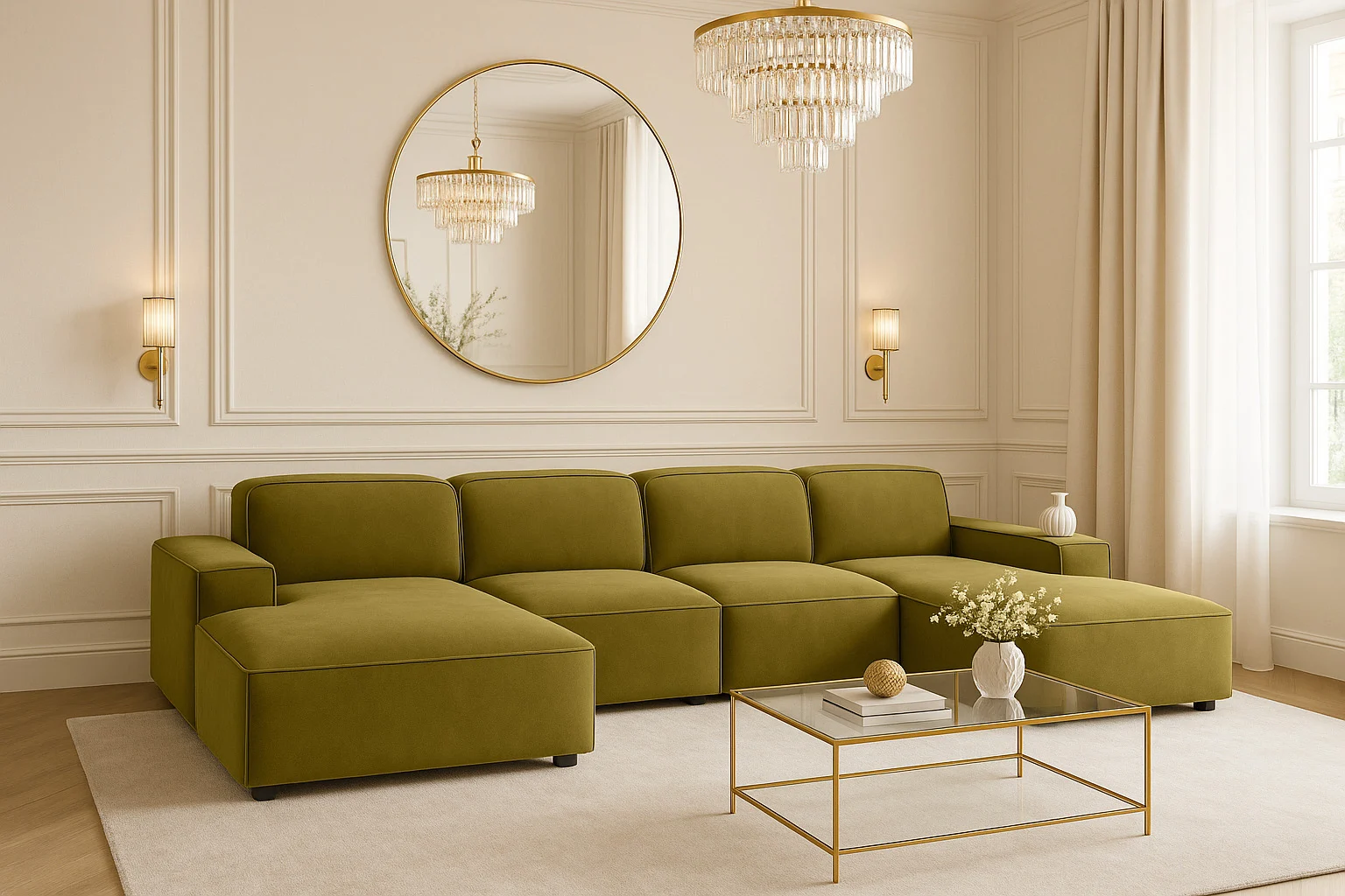 Ecksofa Cursal U-Form – großes modulares Sofa aus hochwertigem Stoff Salvador