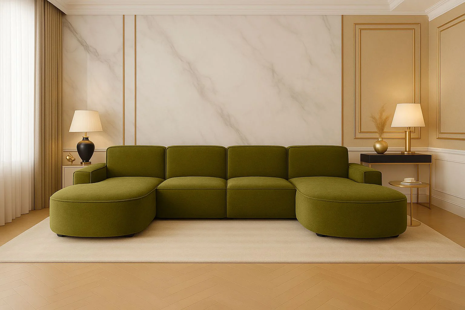 Ecksofa Cursal Round U-Form – großes modulares Sofa mit sanften Rundungen stoff Salvador