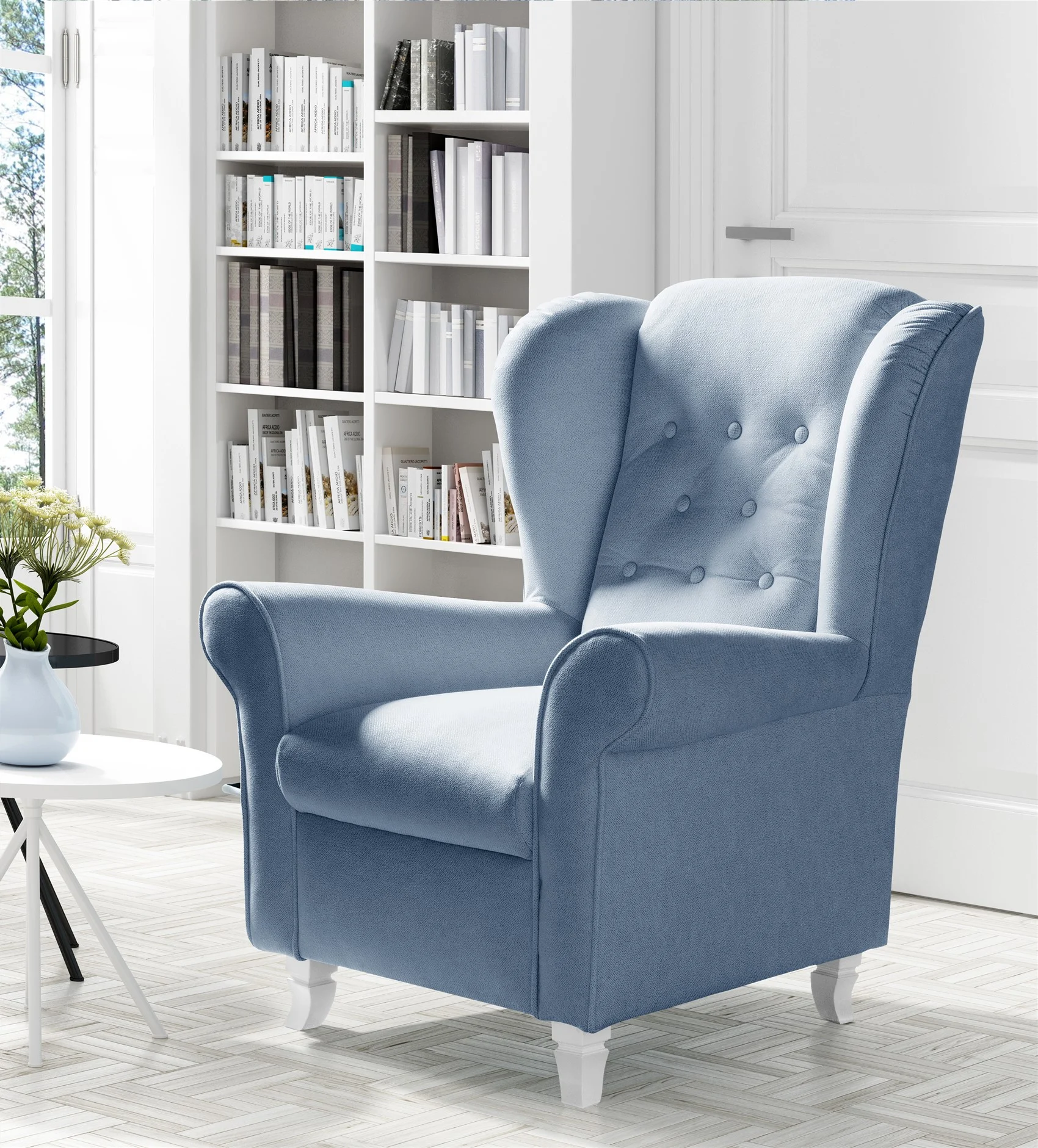 Sessel Ohrensessel Wohnzimmersessel ORLANDO Webstoff Hellblau - Fun Möbel