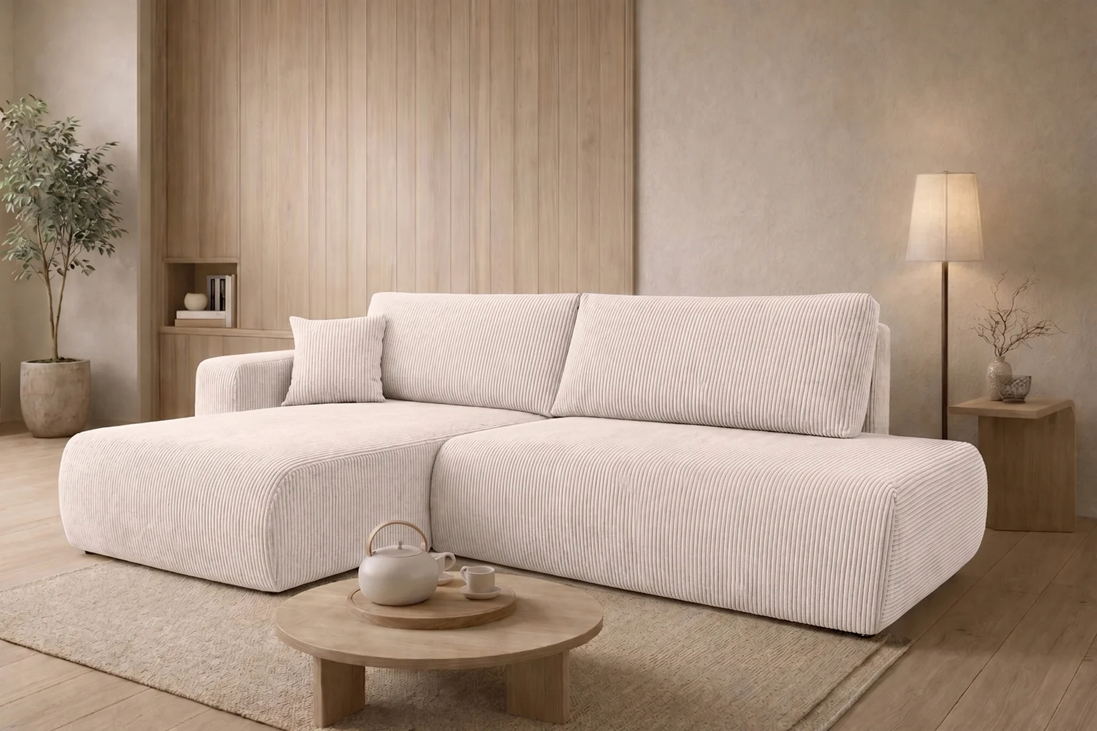Ecksofa mit Schlaffunktion und Bettkasten, Cordstoff Poso, OPEN XL