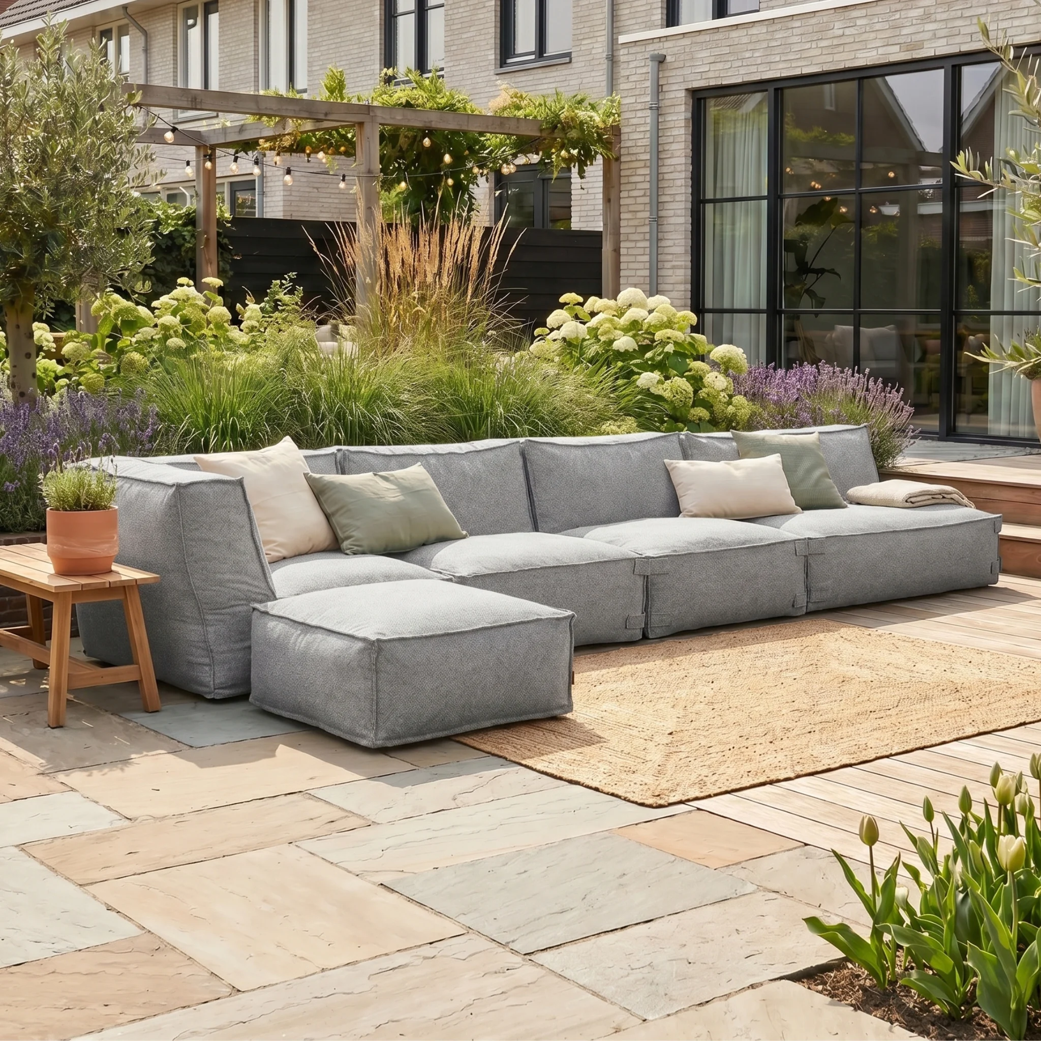 Outdoor Lounge Set 4,5-Sitzer Kiki Grau mit Hocker