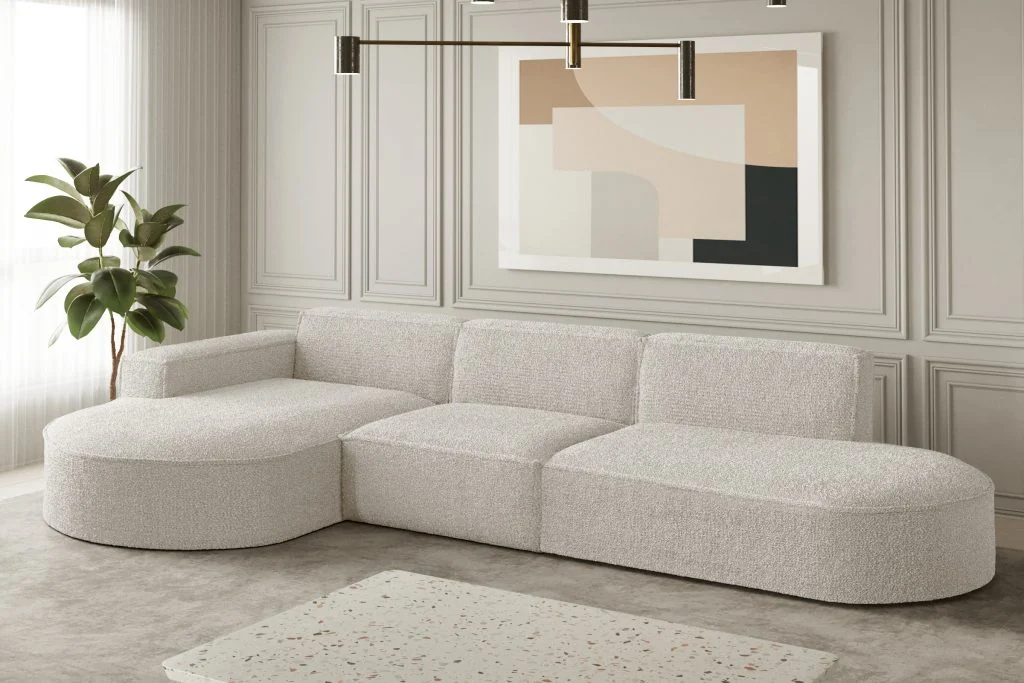 Ecksofa Designer, Sofa L form MODENA stoff Loop - Ecksofa Modena