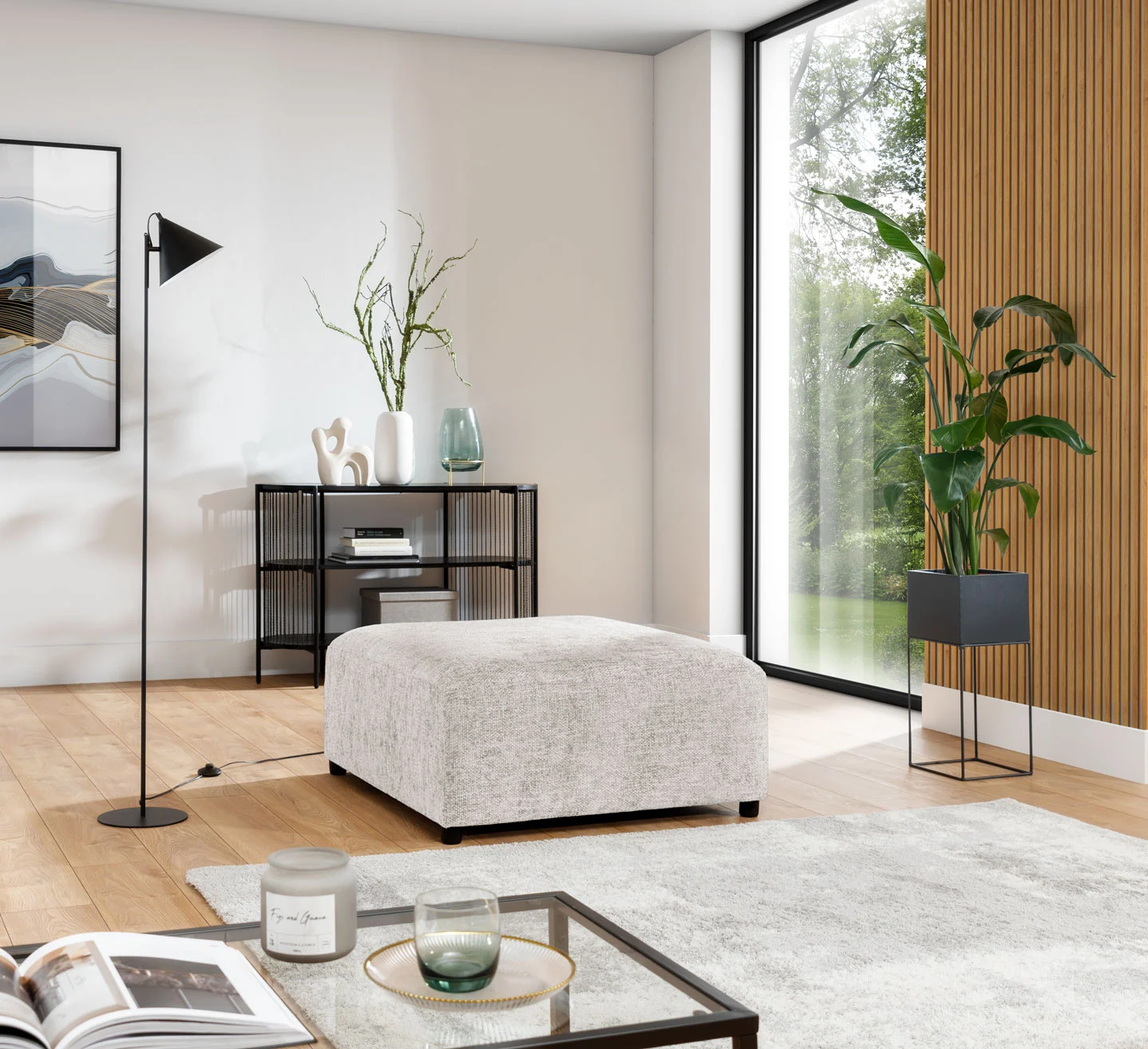 Polsterhocker Designerhocker ROMY in Stoff Enjoy Me Creme - Fun Möbel