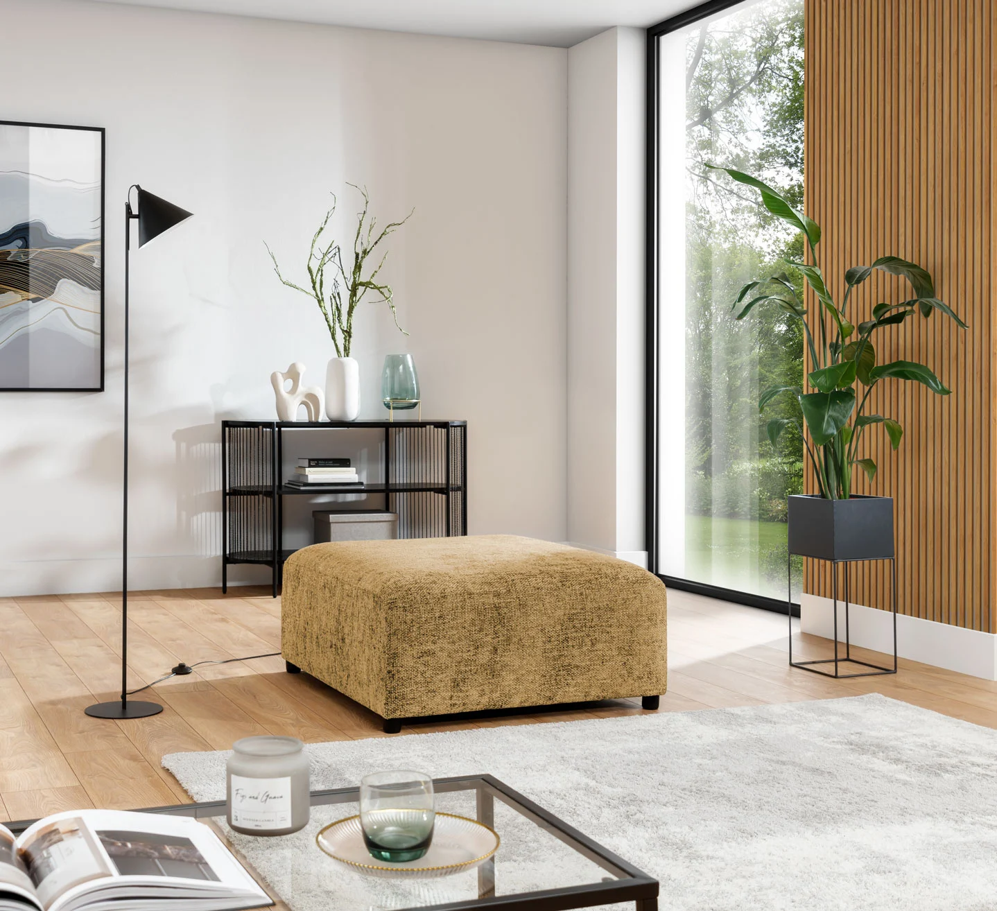 Polsterhocker Designerhocker ROMY in Stoff Enjoy Me Honiggelb - Fun Möbel