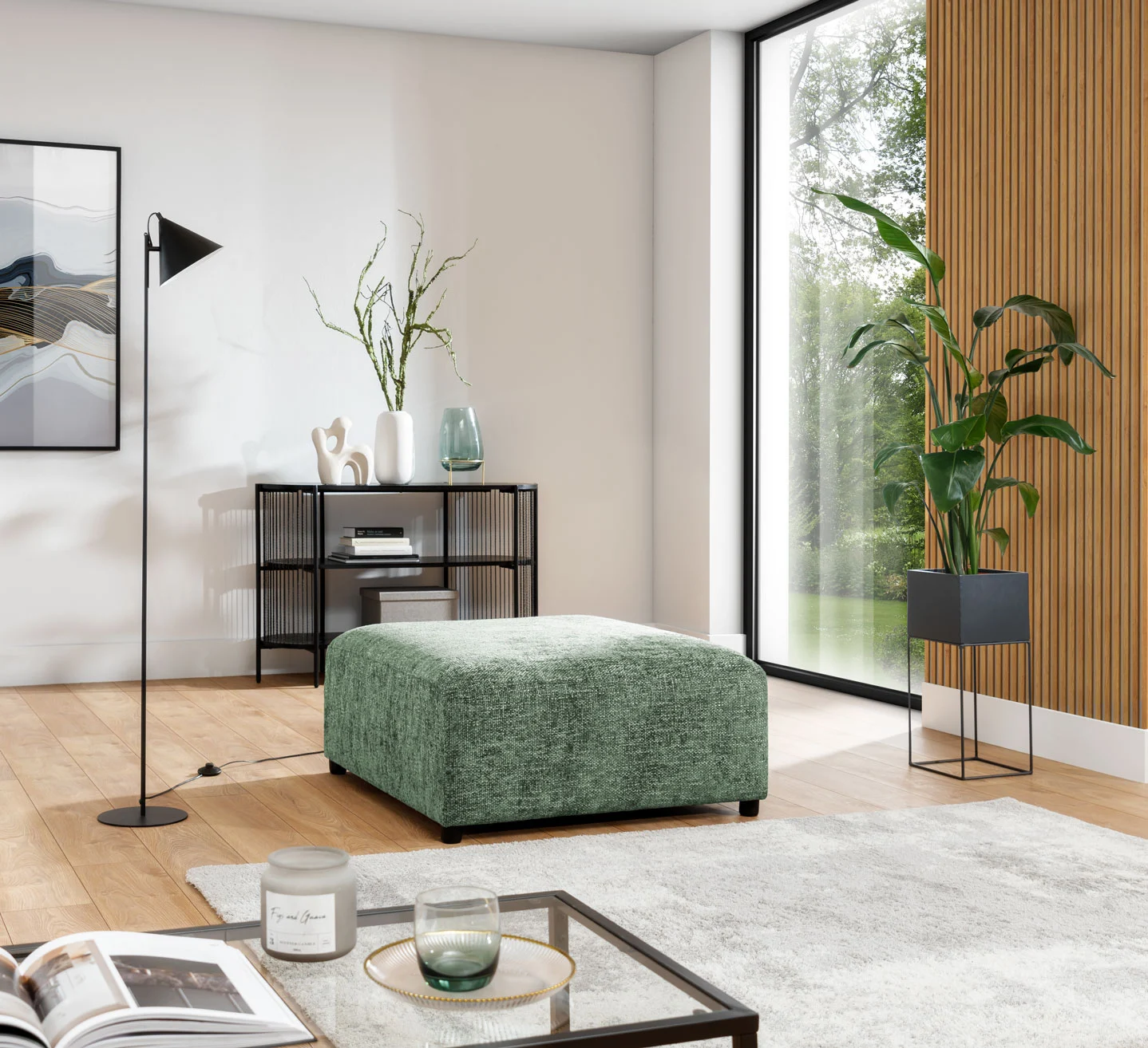 Polsterhocker Designerhocker ROMY in Stoff Enjoy Me Olivgrün - Fun Möbel