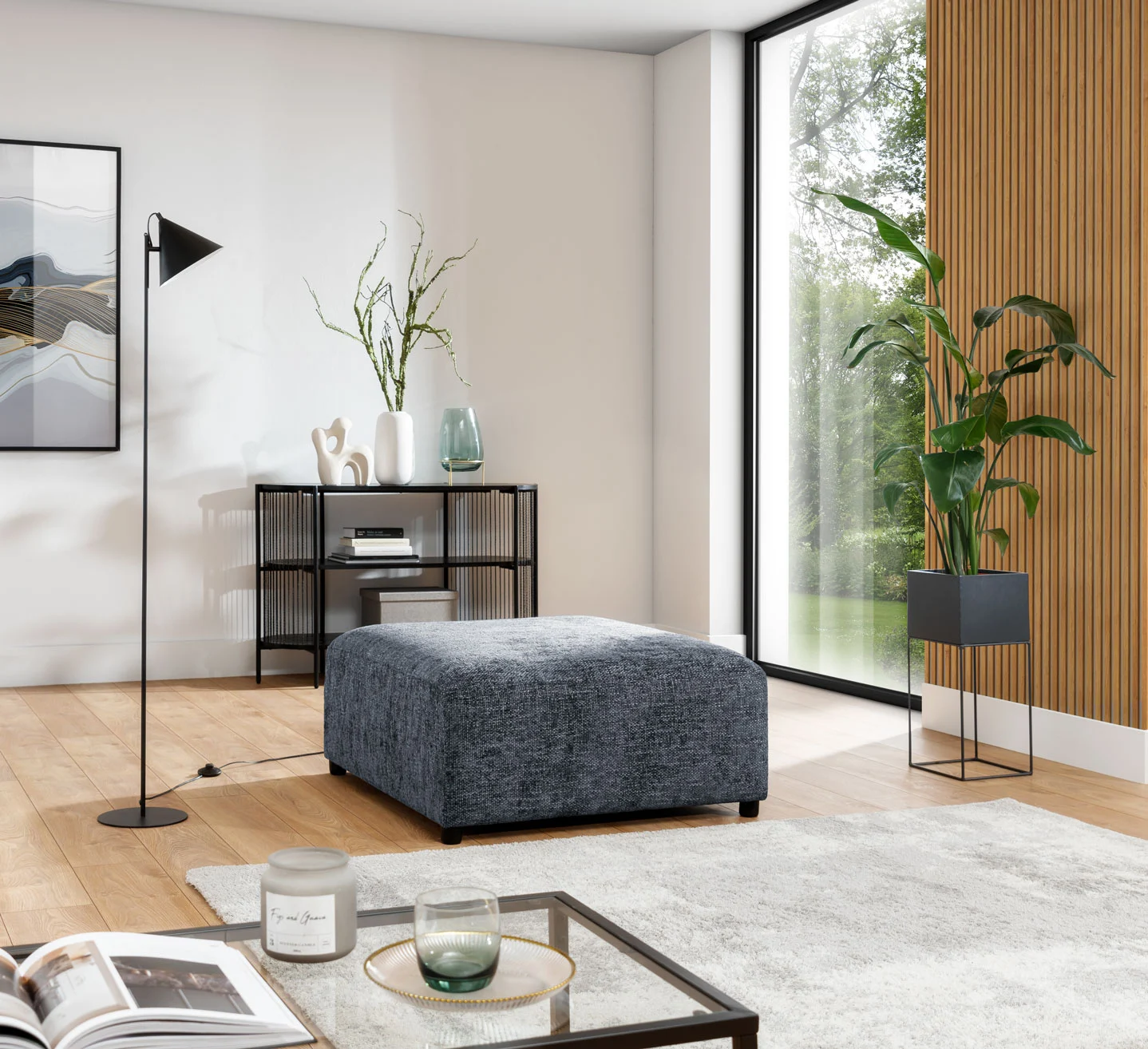 Polsterhocker Designerhocker ROMY in Stoff Enjoy Me Blau - Fun Möbel