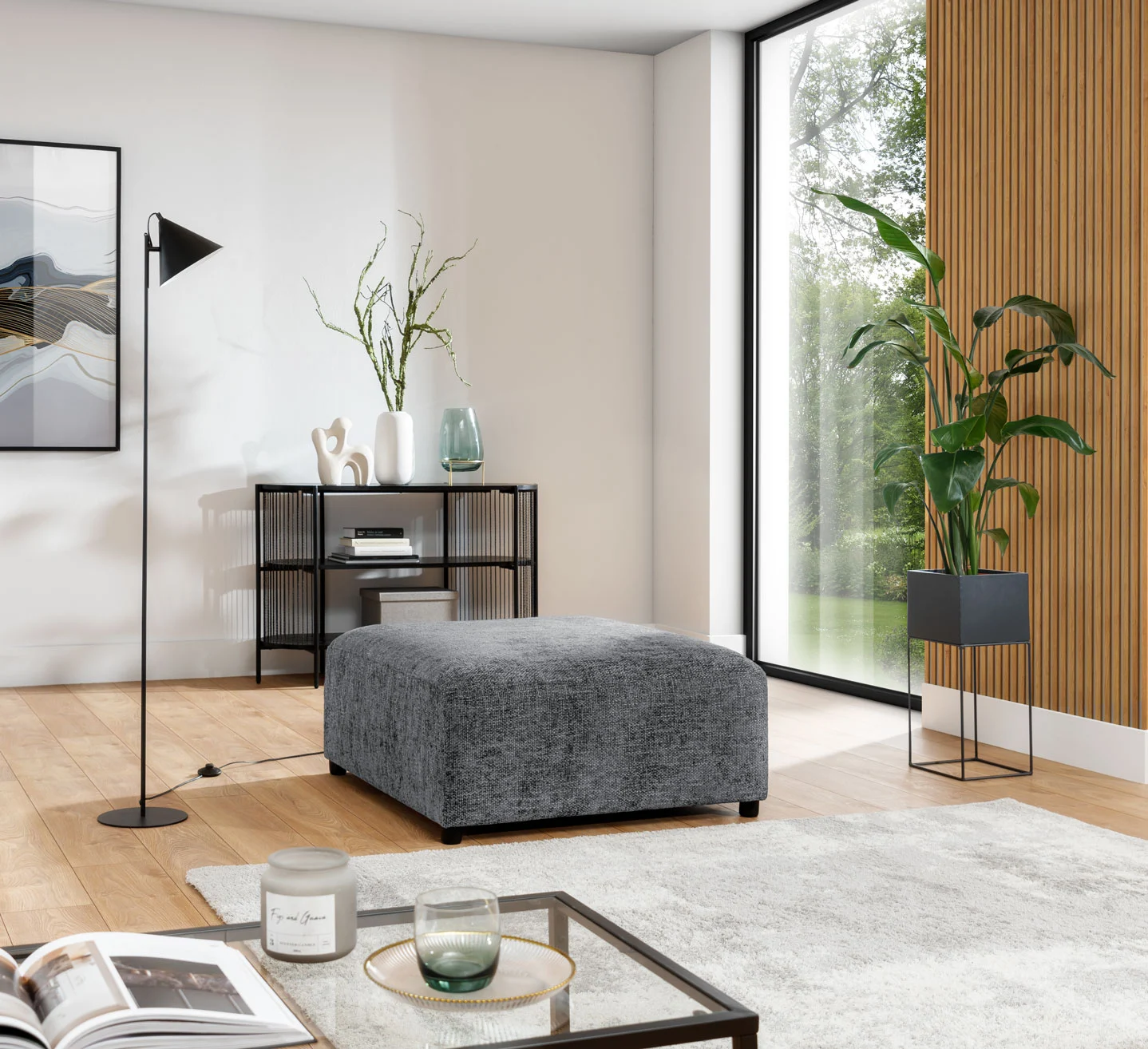 Polsterhocker Designerhocker ROMY in Stoff Enjoy Me Grau - Fun Möbel