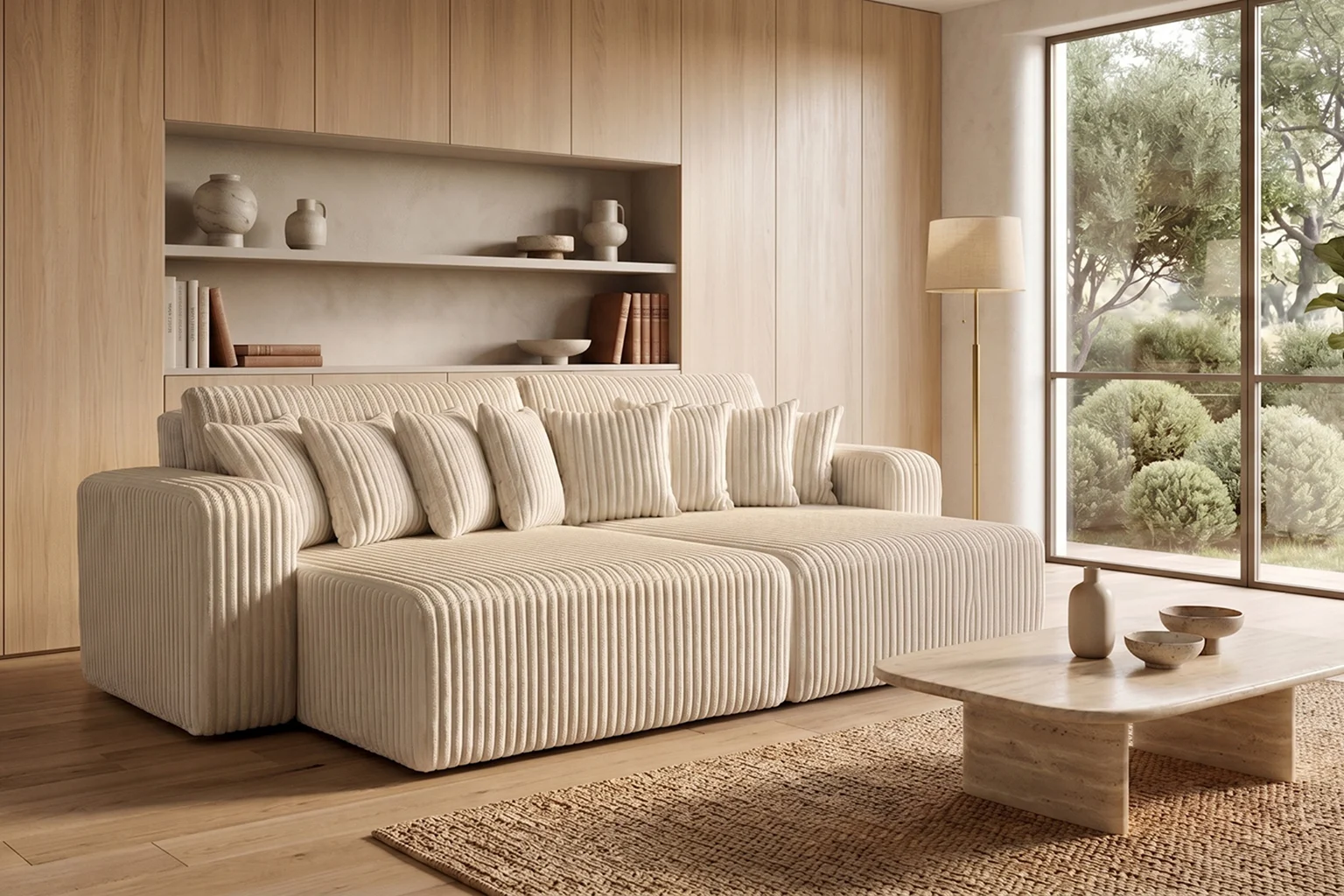 Schlafsofa mit Bettkasten, Cordstoff Tilia, PIANO DOUBLE