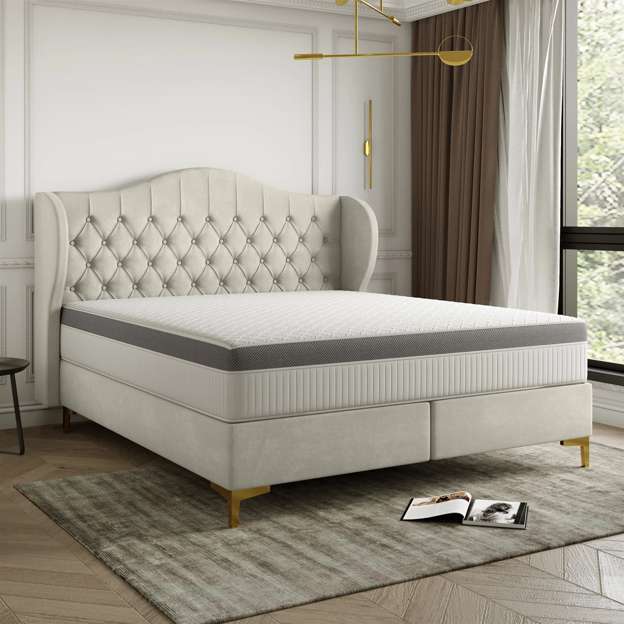Polsterbett Doppelbett PELAGIO Stoff Whisper Cream 160x200cm inkl. Matratze - Fun Möbel