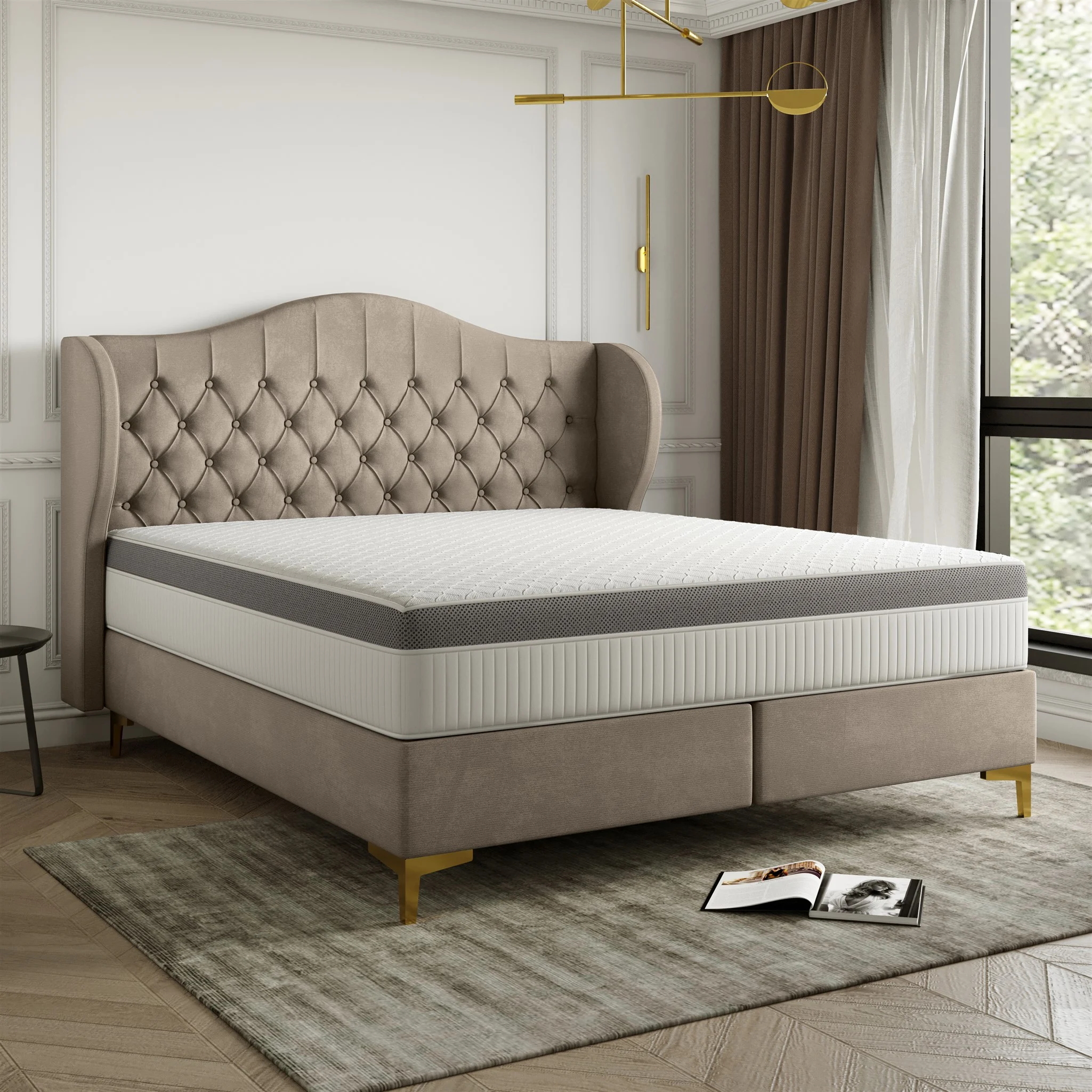 Polsterbett Doppelbett PELAGIO Stoff Whisper Braun 140x200cm inkl. Matratze - Fun Möbel