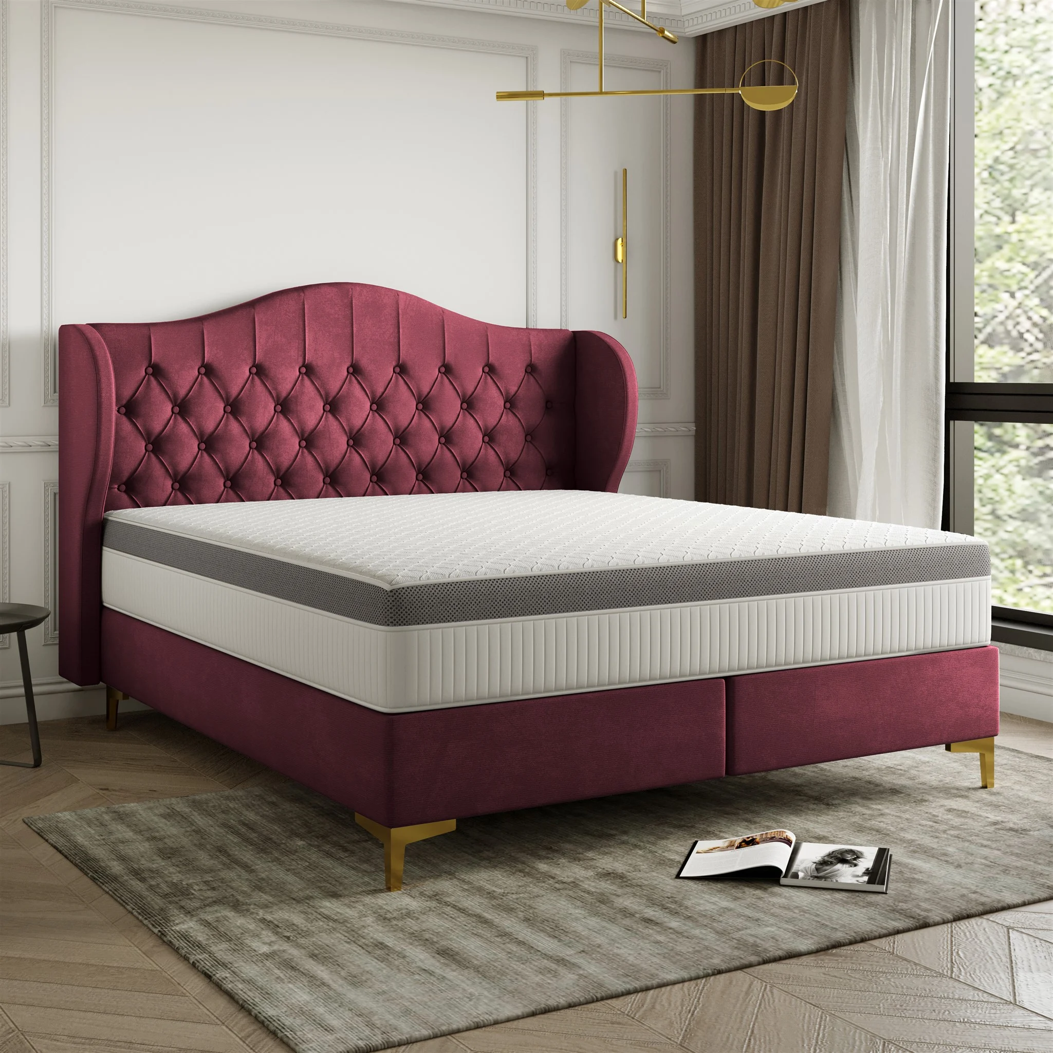 Polsterbett Doppelbett PELAGIO Stoff Whisper Bordeauxrot 140x200cm inkl. Matratze - Fun Möbel